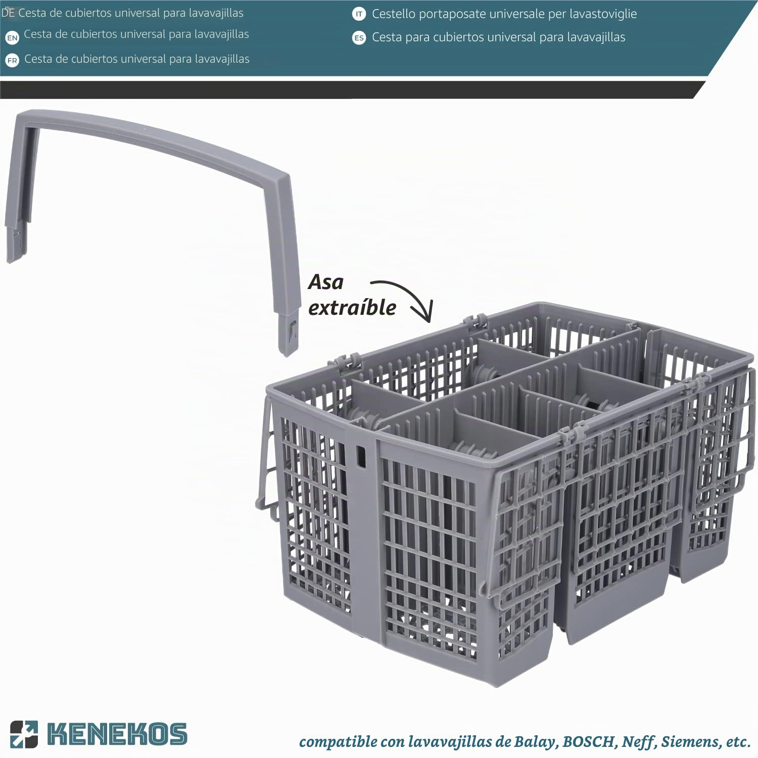 Kenekos - Cesta de cubiertos para lavavajillas compatible con Siemens SZ73100 / 11018806, Bosch SMZ5100/00743503, Neff Z7863X0 - Accesorios para lavavajillas - plástico de dimensiones estables