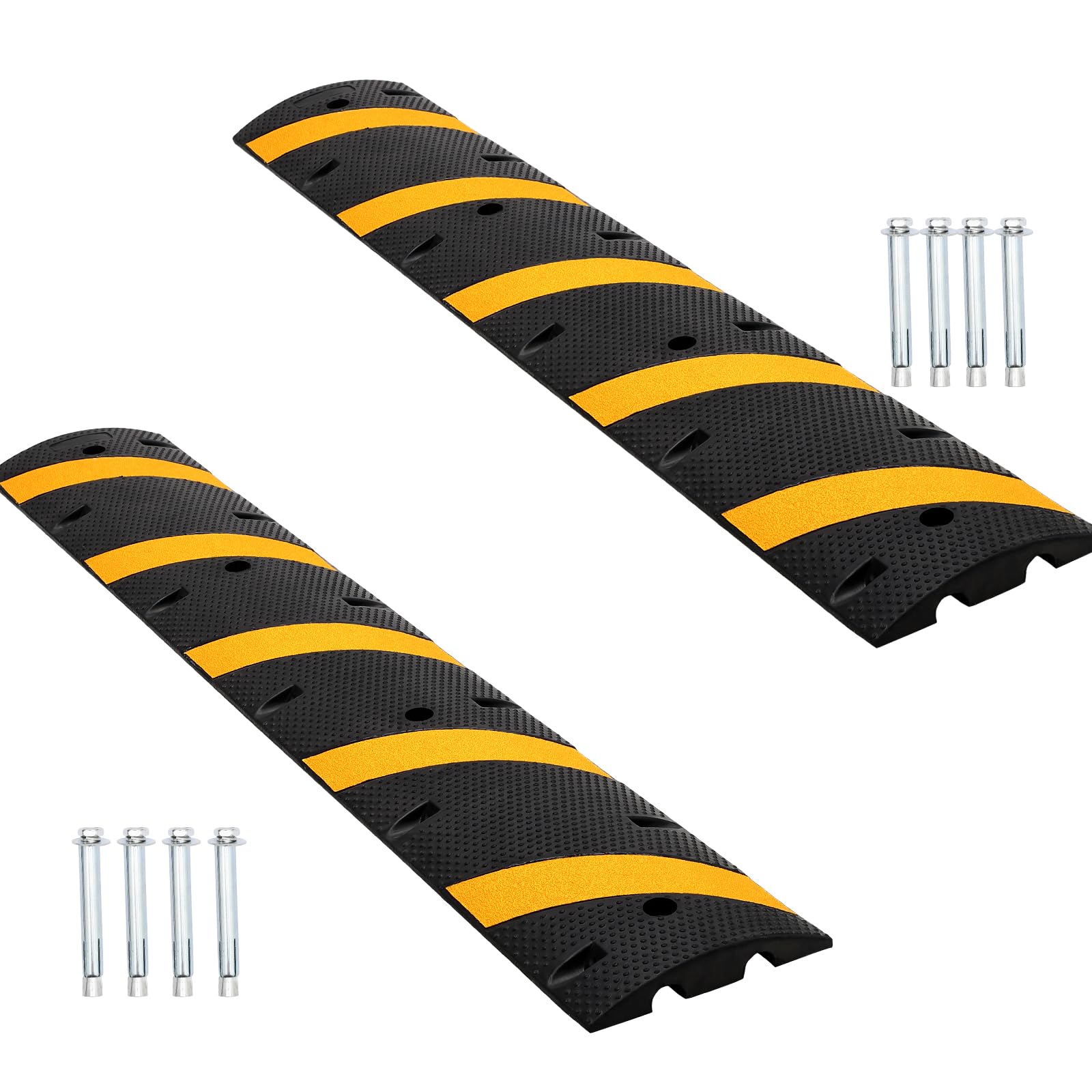VroomSteel 2 Pack 6 Ft Rubber Speed Bumps - Heavy Duty Modular 2-Channel Design with 25,000 Lbs Capacity, Ideal for Cable Protection On Asphalt, Concrete, and Gravel Roads