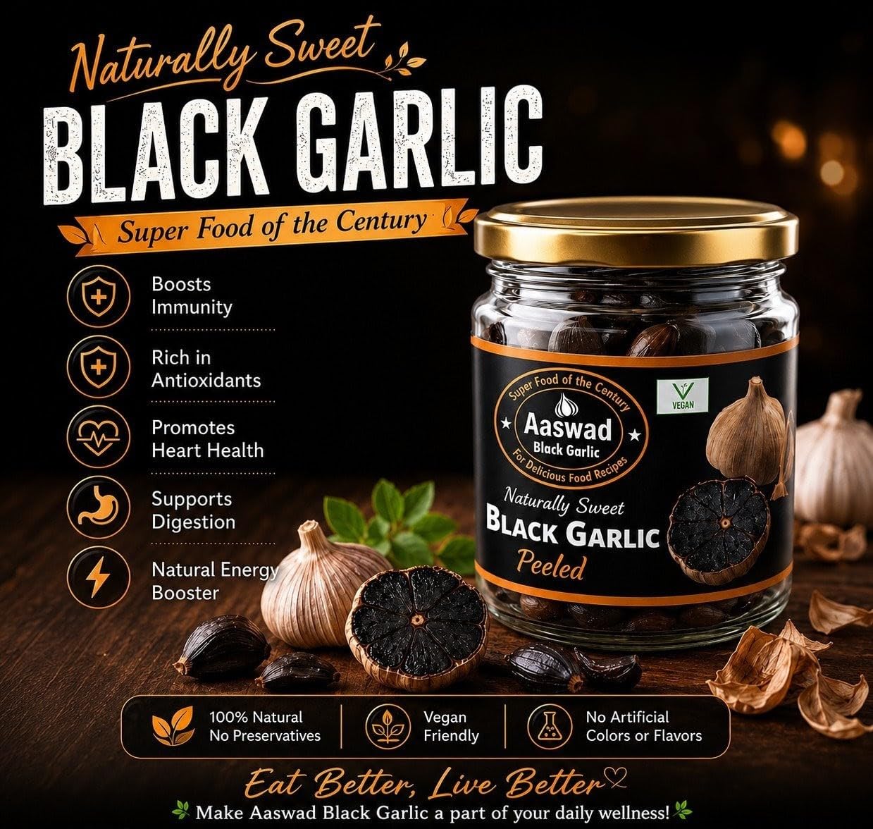Aaswad Peeled Black Garlic, 200 grams 1