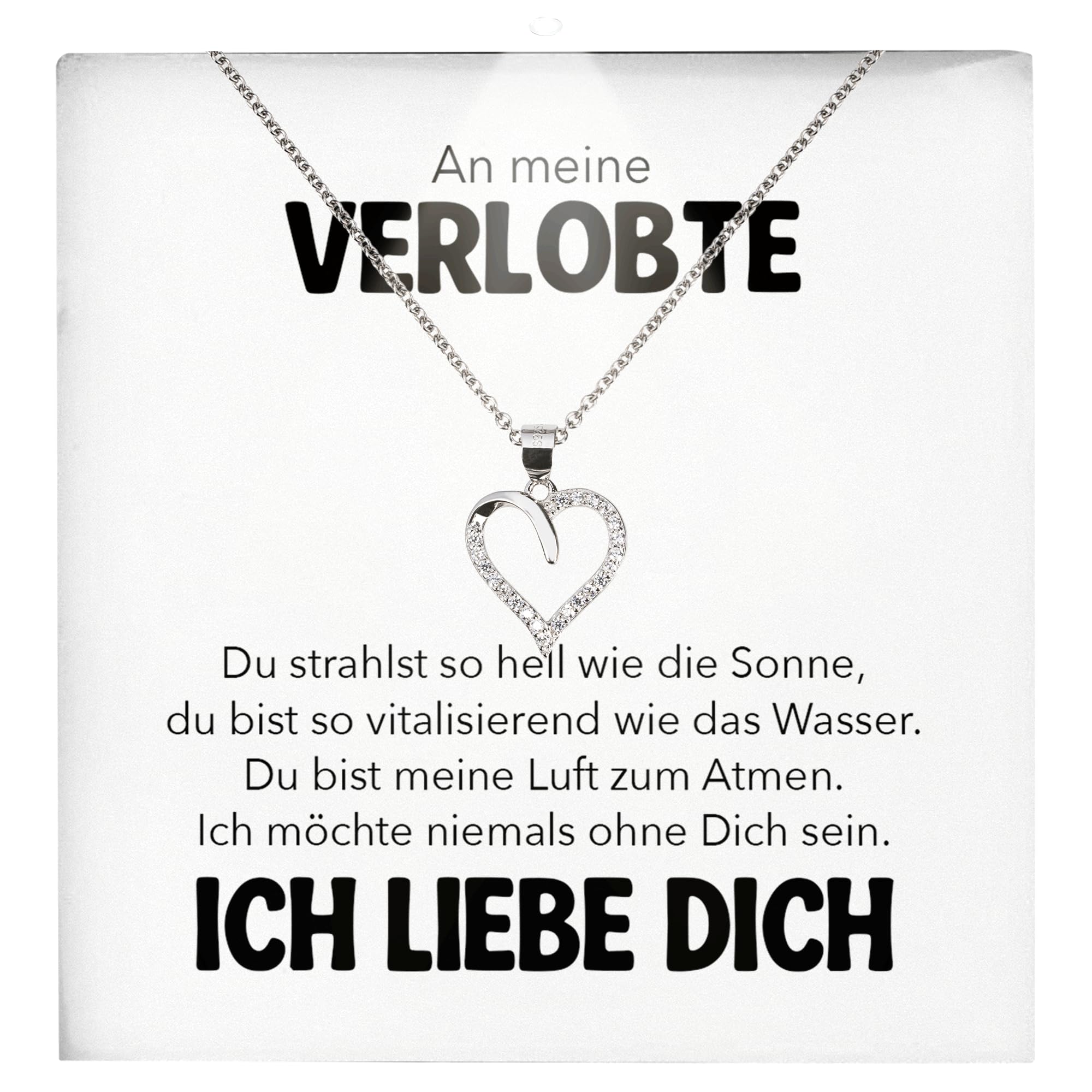 An Meine Verlobte Geschenk SET zur Verlobung Frisch Verlobt Heiratsantrag Frauen Herz Halskette Damen Schmuck 925/000 Silber Collier - Valentinstag Geburtstag (LED Etui)