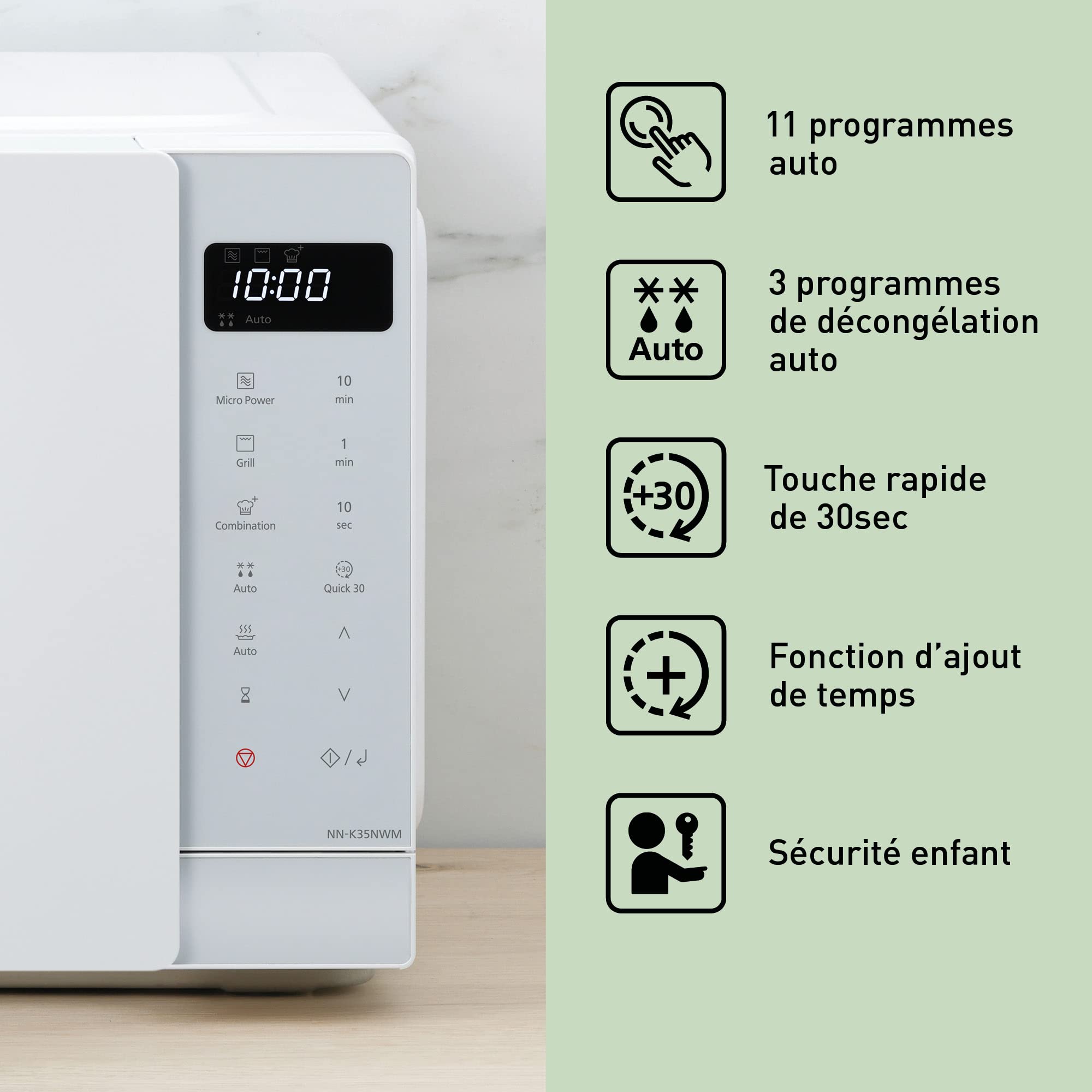 Panasonic NN-K35NWMEPG, Four à Micro-Ondes Gril, 24 Litres, Puissance de 900W, 8 Programmes Automatiques, Cuisson combinée, Blanc