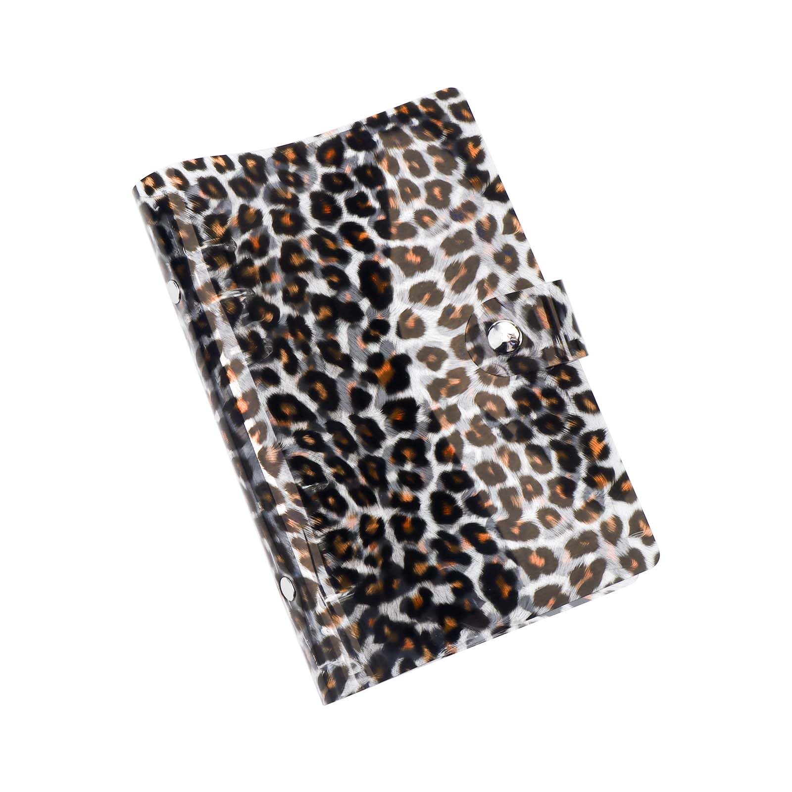 A6 Binder Cover 6 Ring Binder Soft PVC Leopard Print Planner Cover Refillable Notebook Shell Round Ring Budget Binder with Snap Button Closure