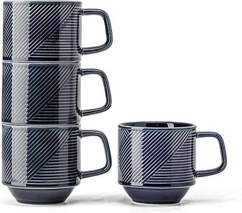 Miniatura 8 de Juego de tazas de café apilables tazas de café apilables de cerámica de 13 onzas para café con leche capuchino, tazas de té de porcelana para el
