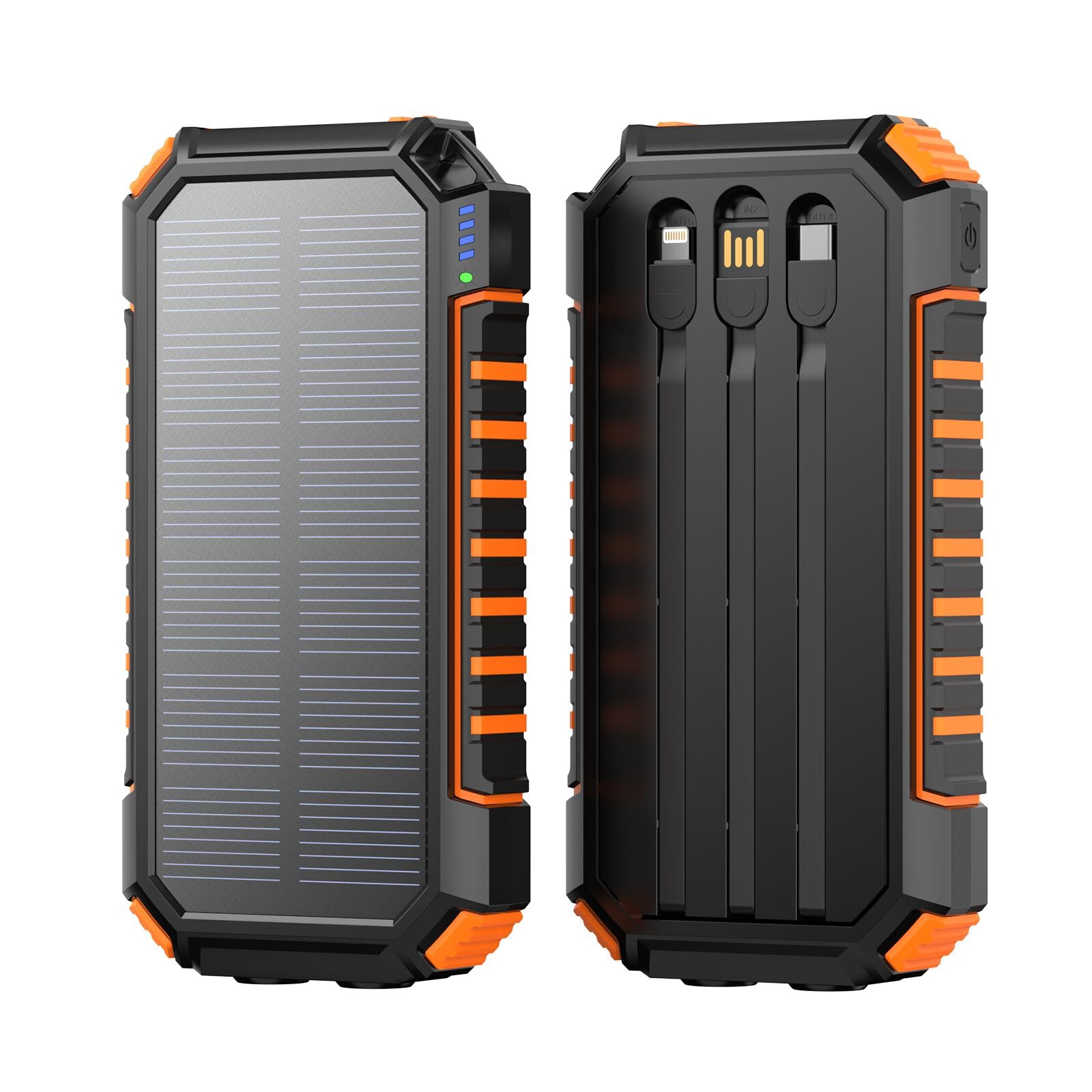 Hiluckey Batterie Externe Solaire 20000mAh, Chargeur Solaire Power Bank avec 3 Câbles USB C Charge Rapide, Chargeur Portable avec 3 Ports pour Téléphone, Tablette