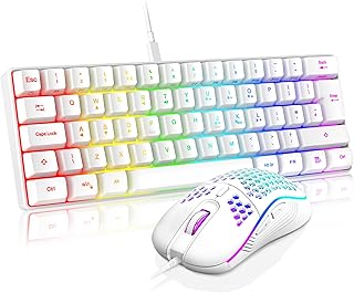 RedThunder 60% RGB Gaming Keyboard and Mouse Combo,UK Layout Ultra Compact Backlit Mini Keyboard, Lightweight 7200 DPI Cel…
