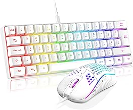 RedThunder 60% RGB Gaming Keyboard and Mouse Combo,UK Layout Ultra Compact Backlit Mini Keyboard, Lightweight 7200 DPI Cellular Optical Mouse, Portable Wired Gaming Set for PC PS5 Gamers (White)