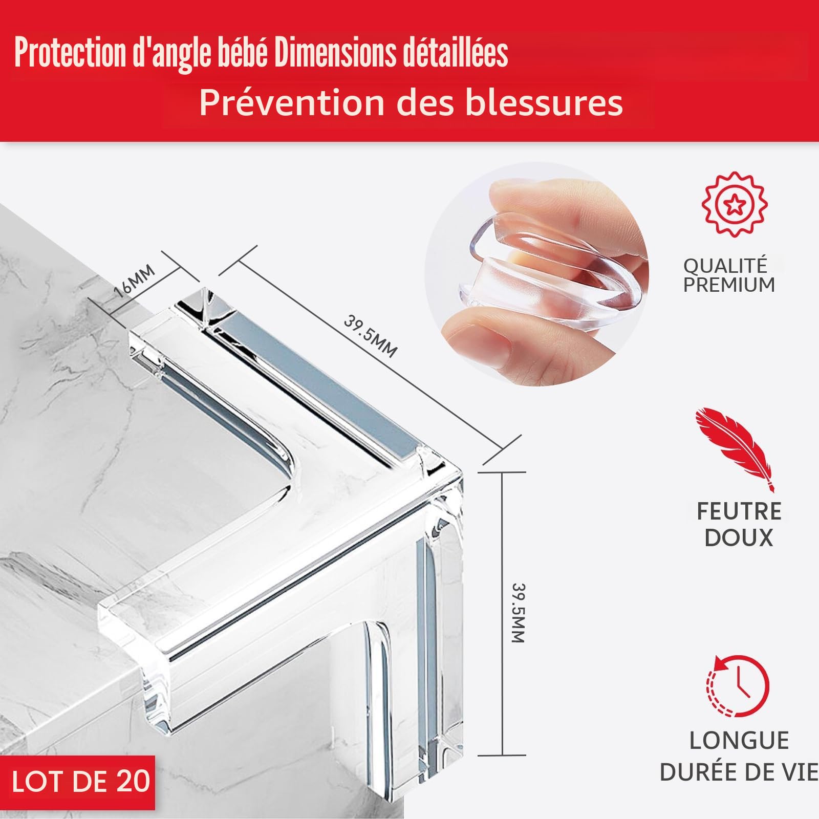 20 Pièces Coin de Table Protection Bebe Transparent Protections Coin de Table pour Bébé, Protection pour Tables et Coins de Meubles pour Securite Enfant Domestique