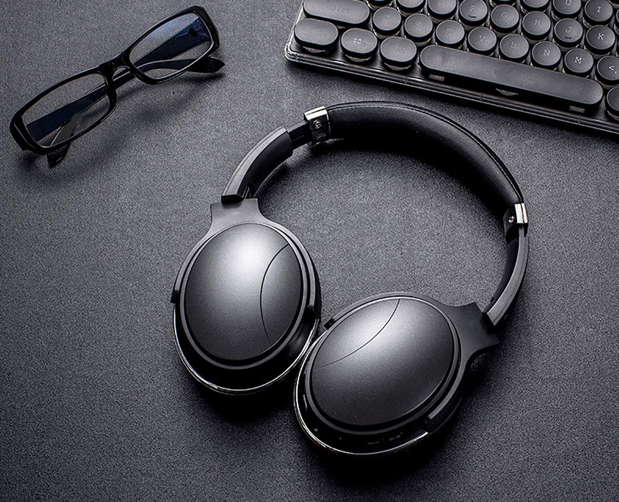 Music Wireless zestaw słuchawkowy Bluetooth, składany zestaw słuchawkowy USB / 3,5 mm wpuszczany zestaw słuchawkowy PC Mobile Call Center Online gniazdo kart TV (czarne ulepszenie)