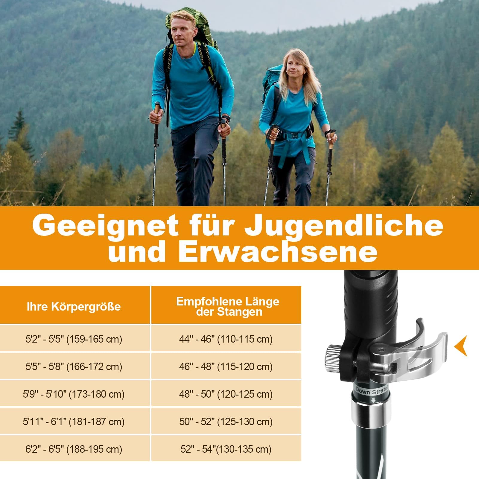 COVACURE Wanderstöcke Walking Stöcke Nordic Walking Stöcke - 110-130 cm Faltbar, Verstellbar, Teleskop, Leicht, mit Gummipuffer für Damen und Herren (2026Upgrade-Modell)