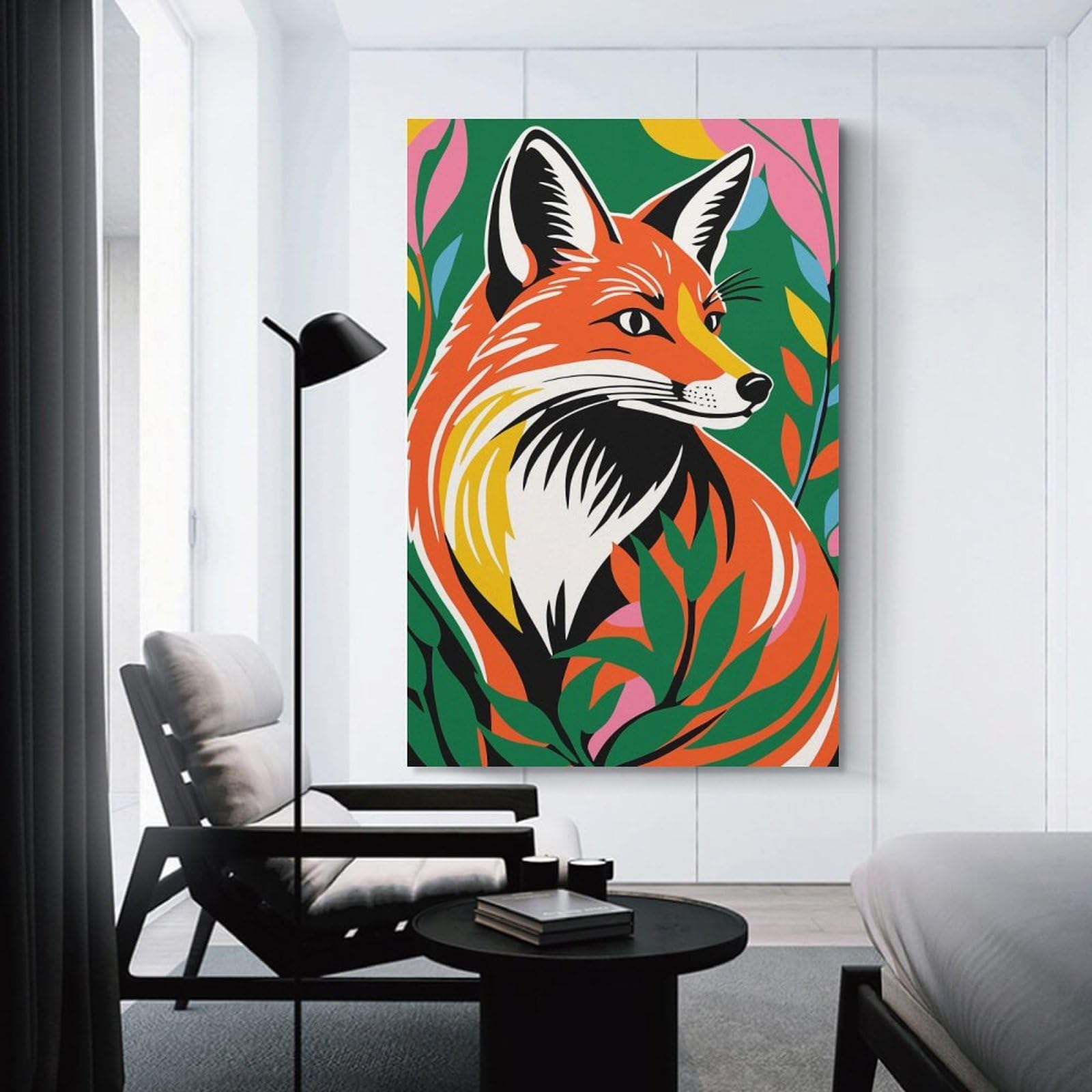 Junmoney Decorative Canvas Print Colorful Fox, 24x36inch(60x90cm), for Office, Study Or Home Workspace, Decorative Artwork for Productive Spaces
