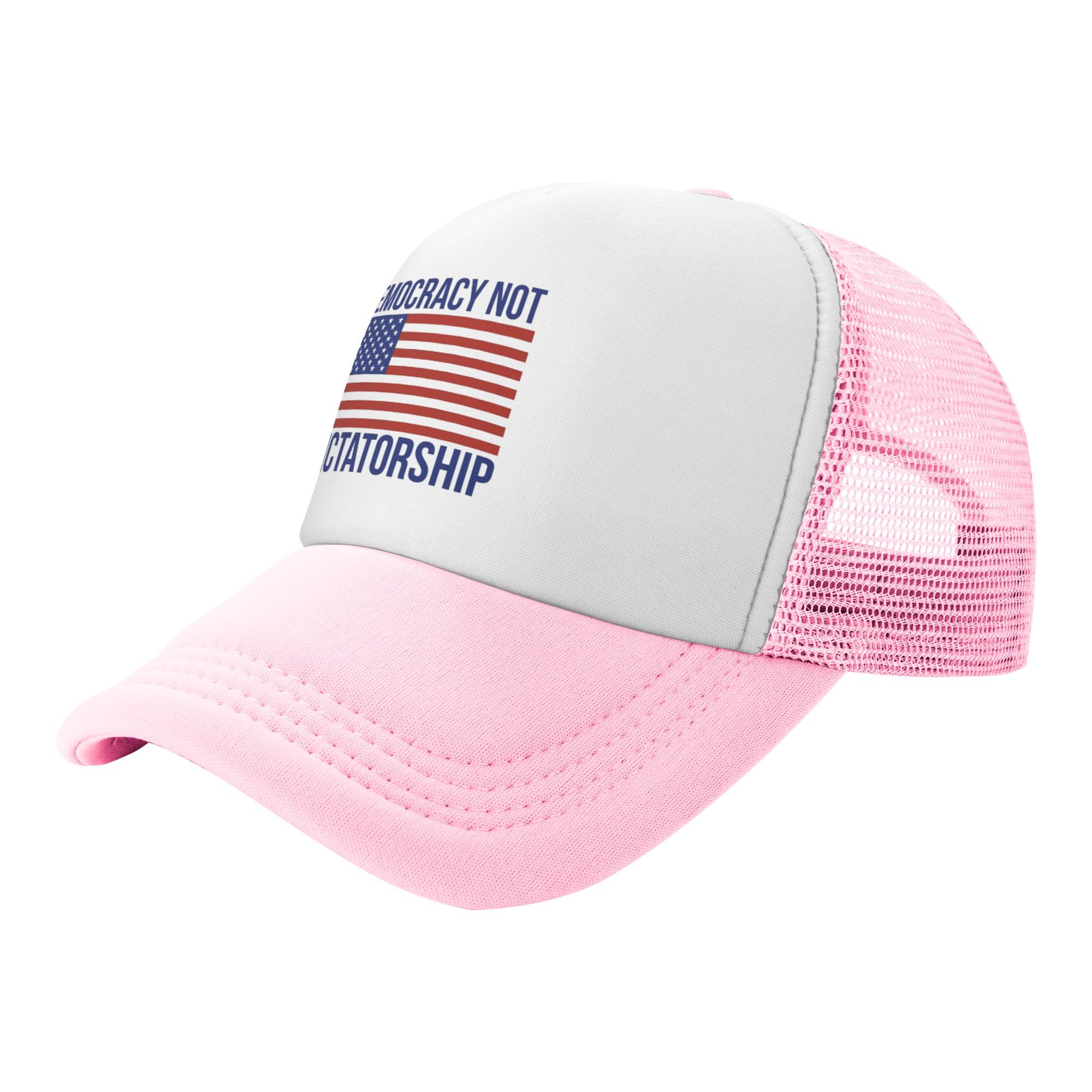Democracy Not Dictatorship Trucker Hat American Patriotic Save Democracy Baseball Cap Mesh Back Adjustable Hats for Kids - Pink