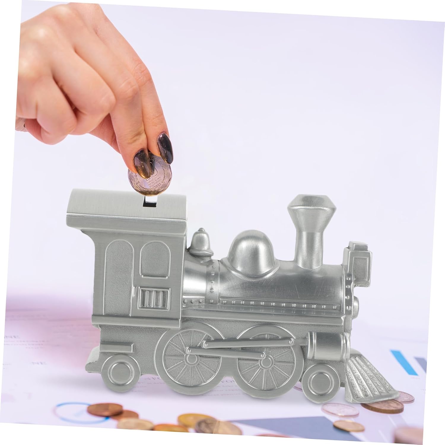 Train Piggy Bank Boys and Girls Silver Money Box Coin Bank Metal Craft Saving Pot