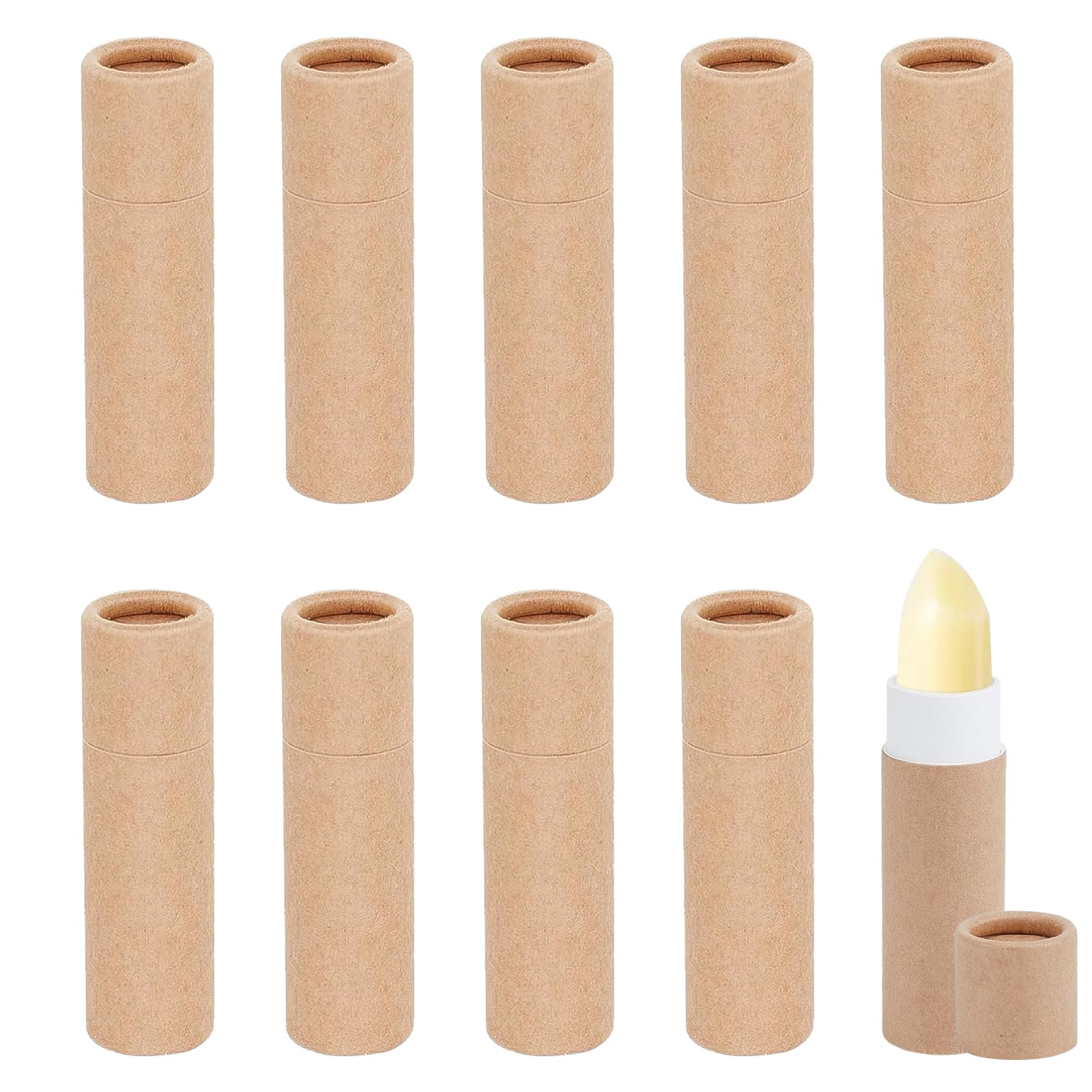 Cardboard Deodorant Containers, 10 Pcs Refillable Paper Lipstick Tube, Empty Lip Balm Tubes 2 * 7cm Solid Empty Chapstick Container with Caps for DIY Homemade Lipsticks Chapsticks (Khaki)