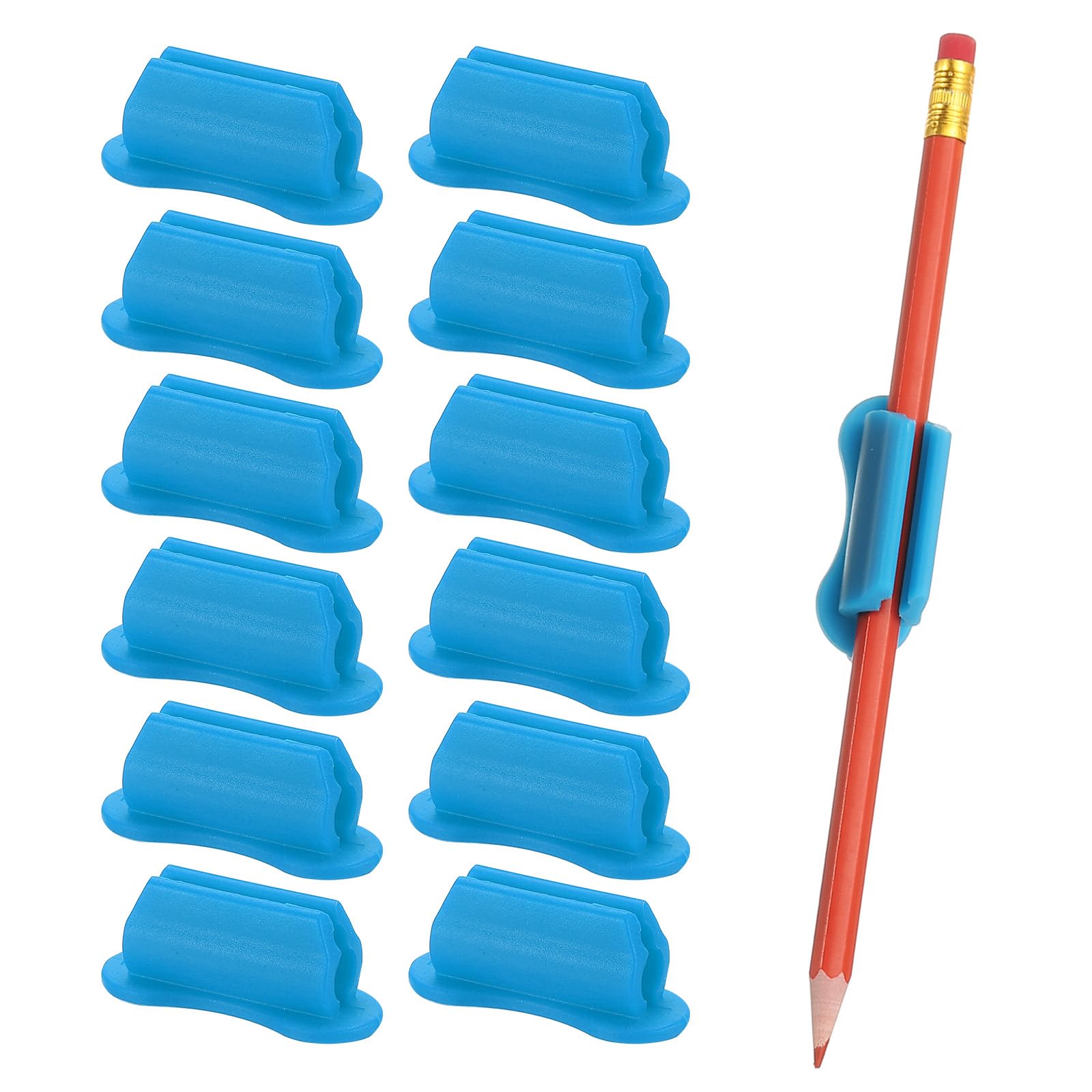PATIKIL 12 Pcs Adhesive Pencil Holders for Desk, Universal Pencil Clip Silicone Pen Holder Office Desk Pen Organizer for Wall Clipboard Teacher Supplies, Blue