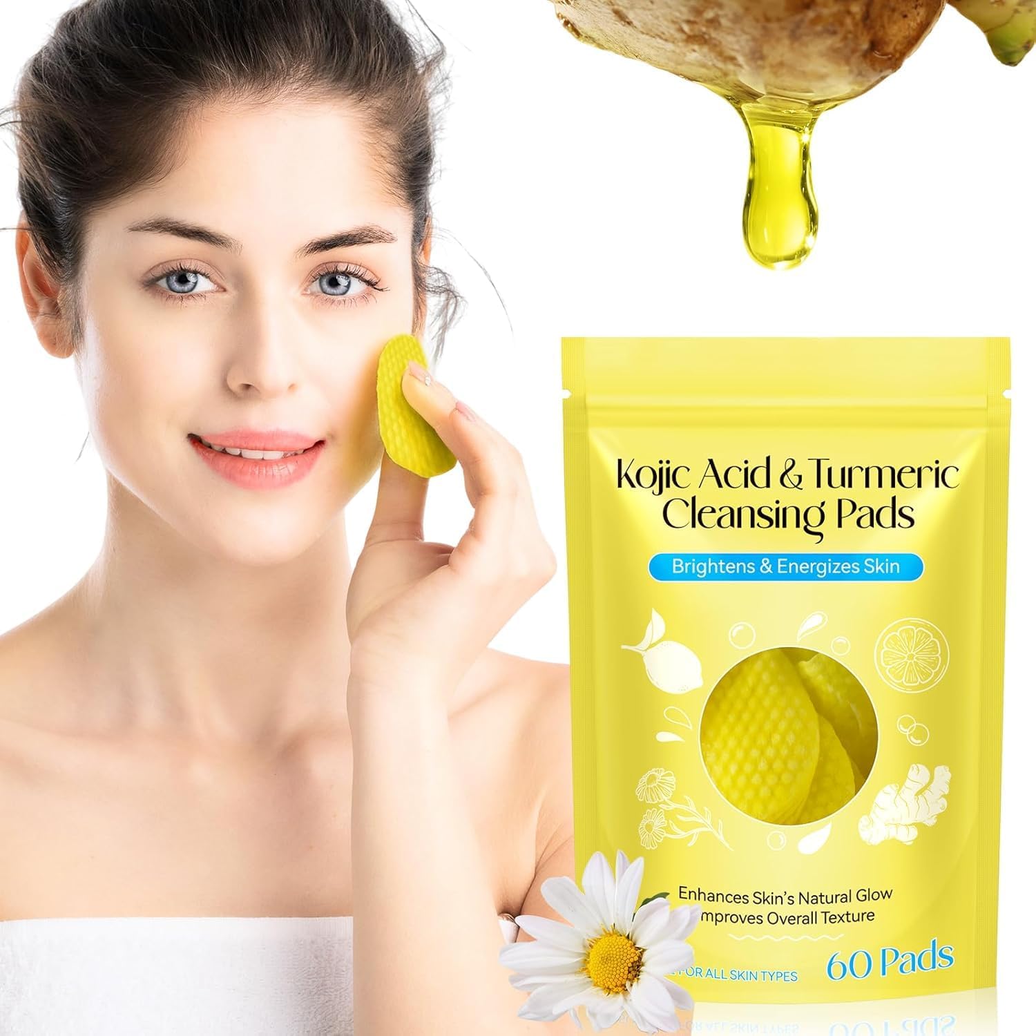 Xeerabdi Brightening Kojic Acid Turmeric Pads/Face Exfoliating & Toning Pads for Acne Scars, Sun Damage, Uneven Skin Tone / 60 2