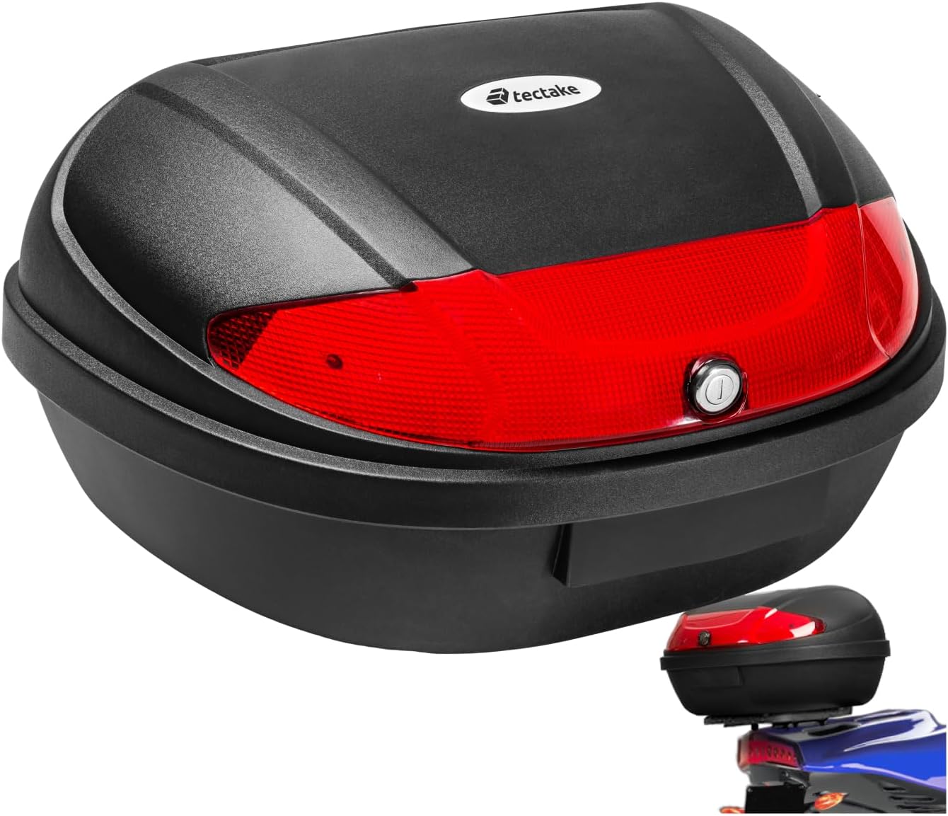 Motorcycle Top Box with 48L Volume for Motorbike Helmet, Universal Motorbike Top Box with Robust Hard Shell, Secure Lock & Large Reflector for Motorcycles, Scooters, Mopeds - Matt Black