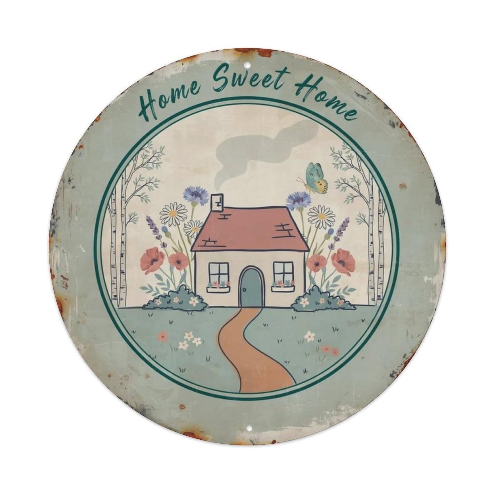 Home Sweet Home Hand Drawn Metal Tin Sign Plaque
