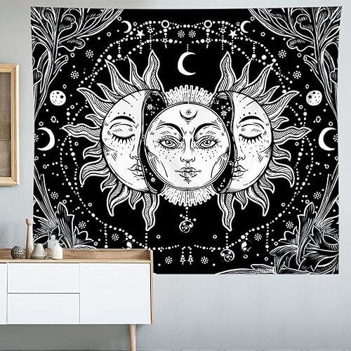 Miniatura 7 de DANLCUPL Tapiz estético para colgar en la pared, diseño hippie, telón de fondo, decoración para dormitorio, sala de estar (negro y blanco ardiente,