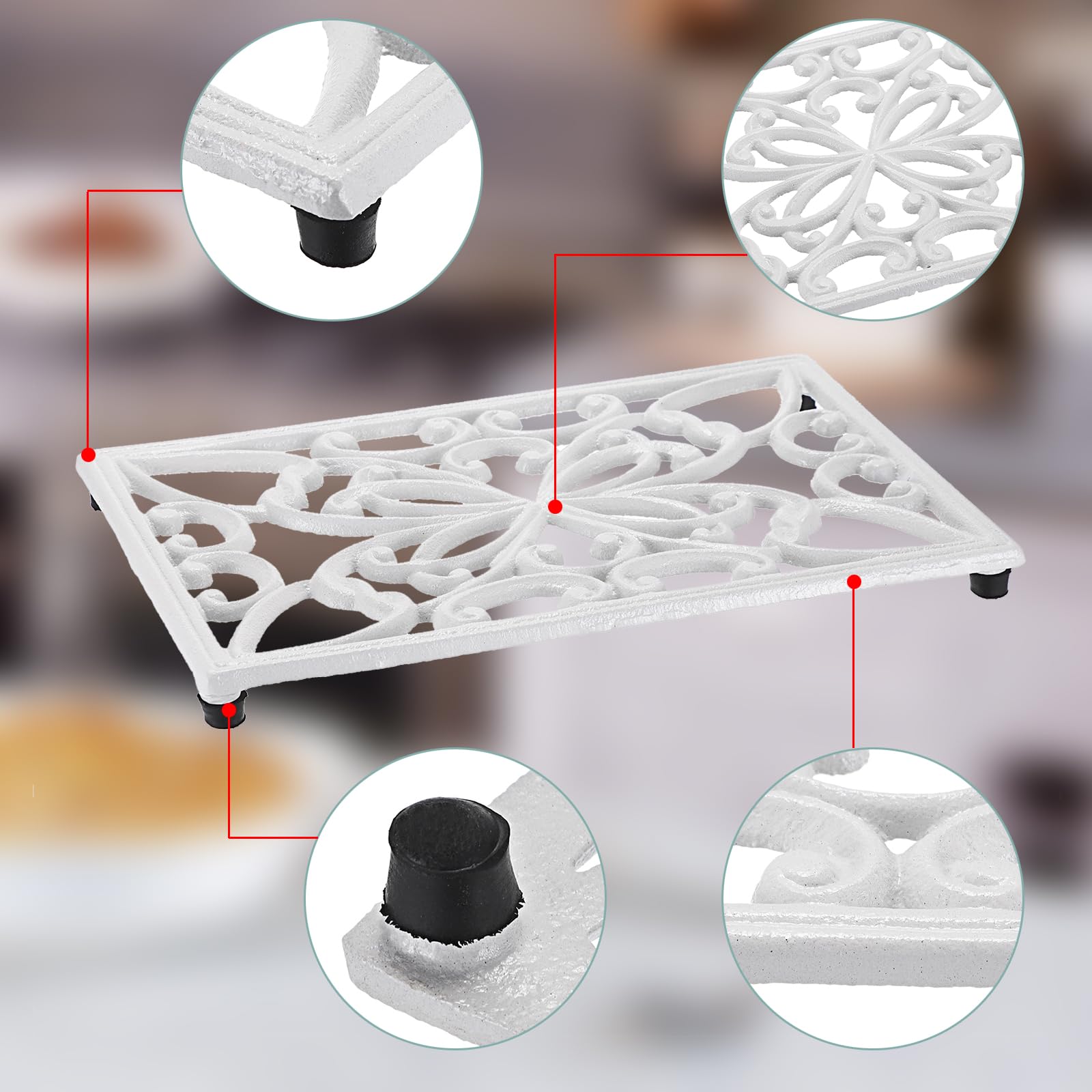 Sumnacon Cast Iron Trivet 2-Pack - Heat Resistant For Hot Pots & Pans (White With Butterfly)