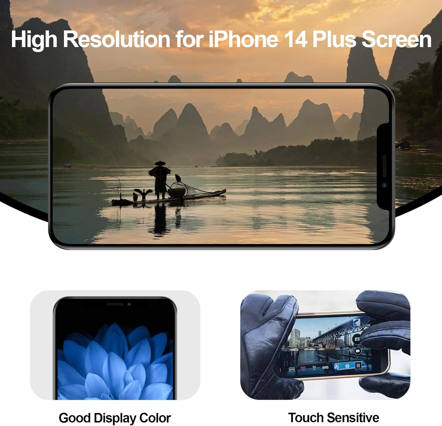 for iPhone 14 Plus Screen Replacement with Front Earpiece Speaker Flex Cable Proximity Sensor 3D Touch LCD Frame Display Digitizer Repair Kit Full Assembly A2632 A2885 A2886 A2887 6.7 inch