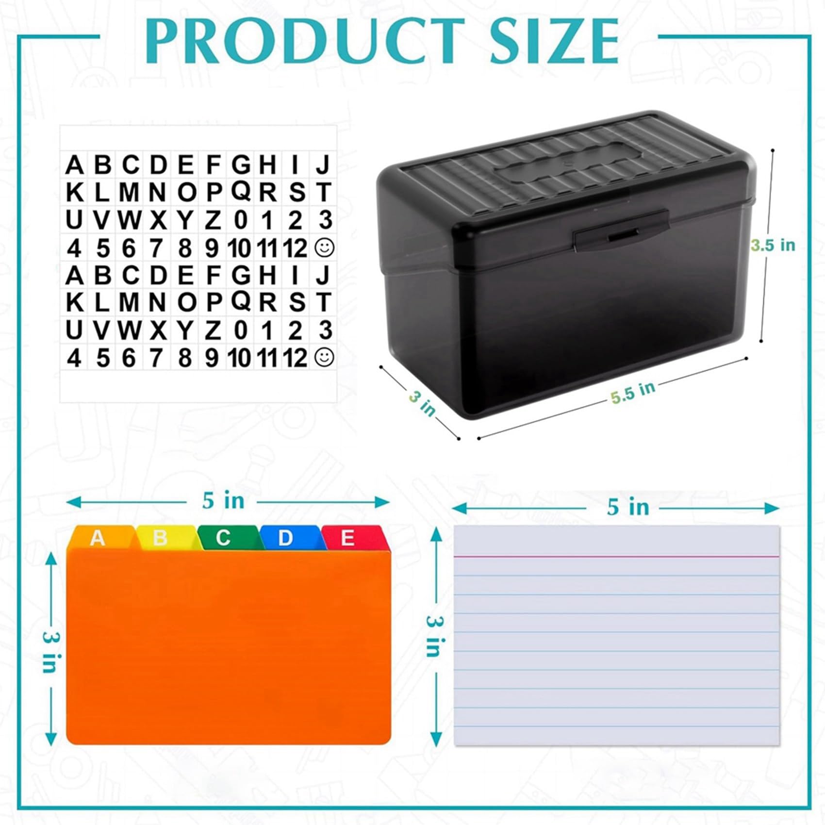 2 x etui na fiszki z arkuszami oddzielającymi i fiszkami w linie, 60 fiszek do dzielenia fiszek w linie, 600 fiszek w linie, 3 x 5