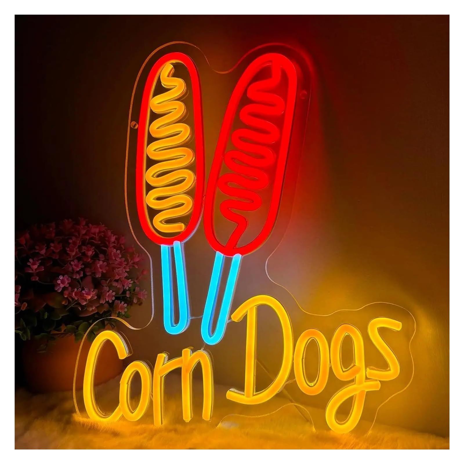 SHOUXI Sign Lamp Corn Dogs Neon Sign Dimmable Night Light for Restaurant Hotel Kitchen Party Shop Business Window Display Decor 36cmх30cm