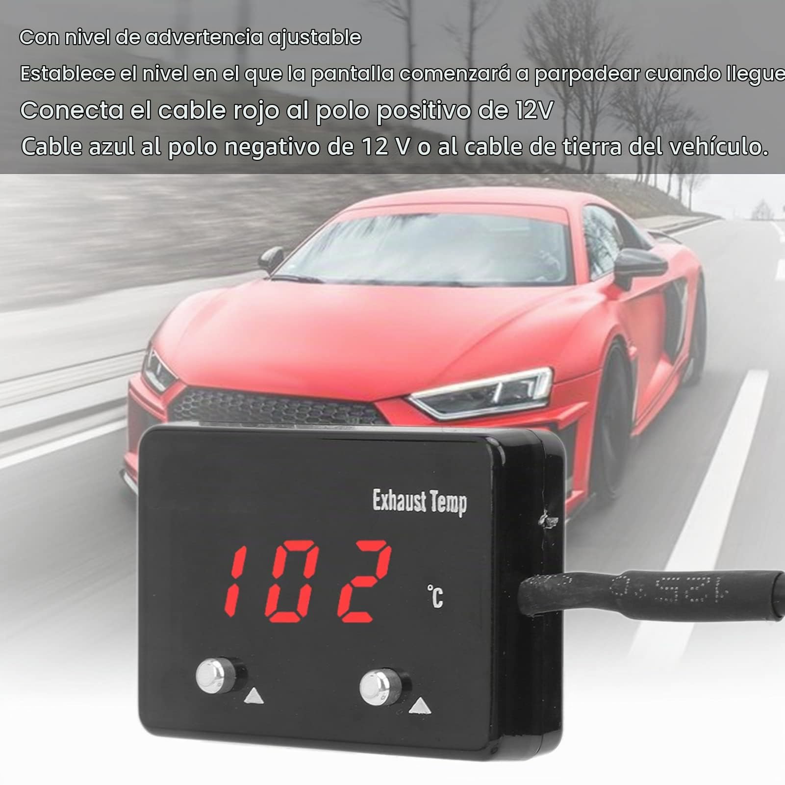 Medidor de Temperatura de Gases de Escape Universal Kit de Medidor EGT 1000 F Pirómetro Pantalla Digital LED Roja para Vehículo de 12V