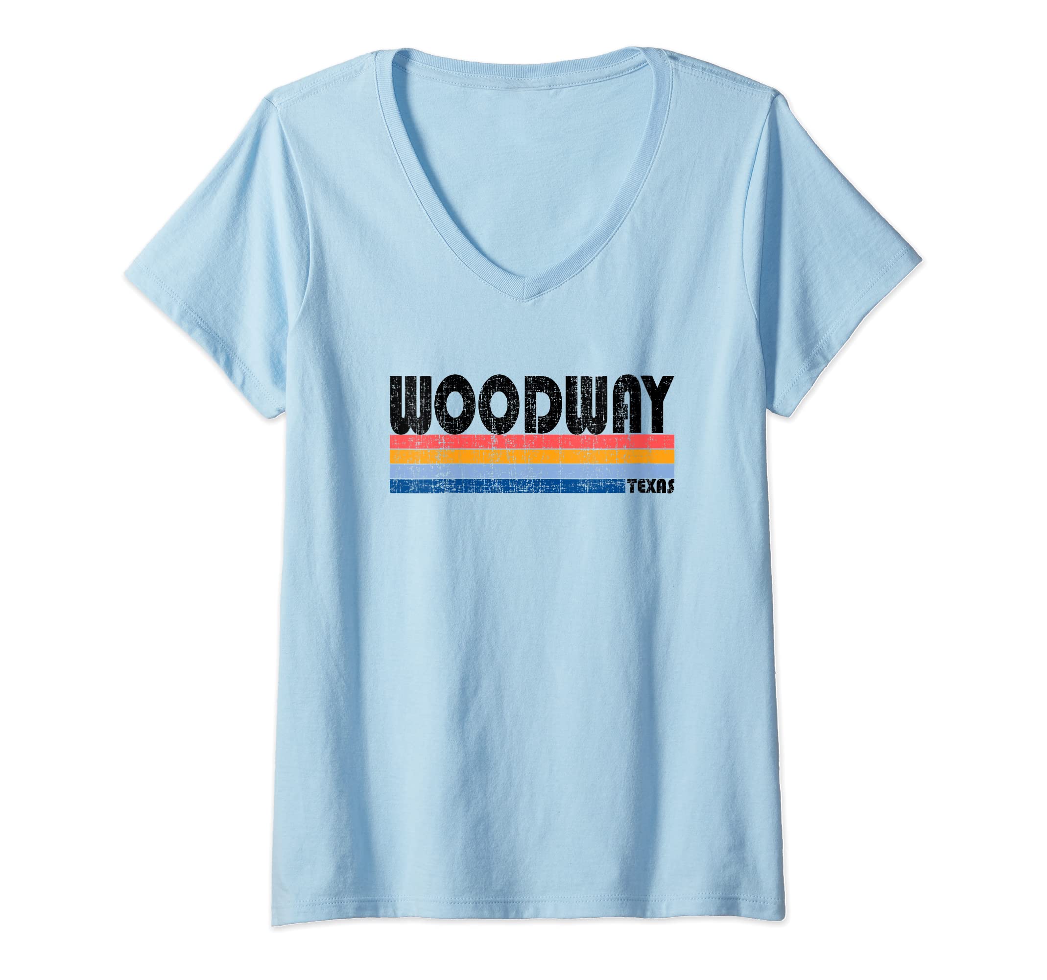 Womens Woodway, TX Hometown Pride Retro 70s 80s Style V-Neck T-Shirt