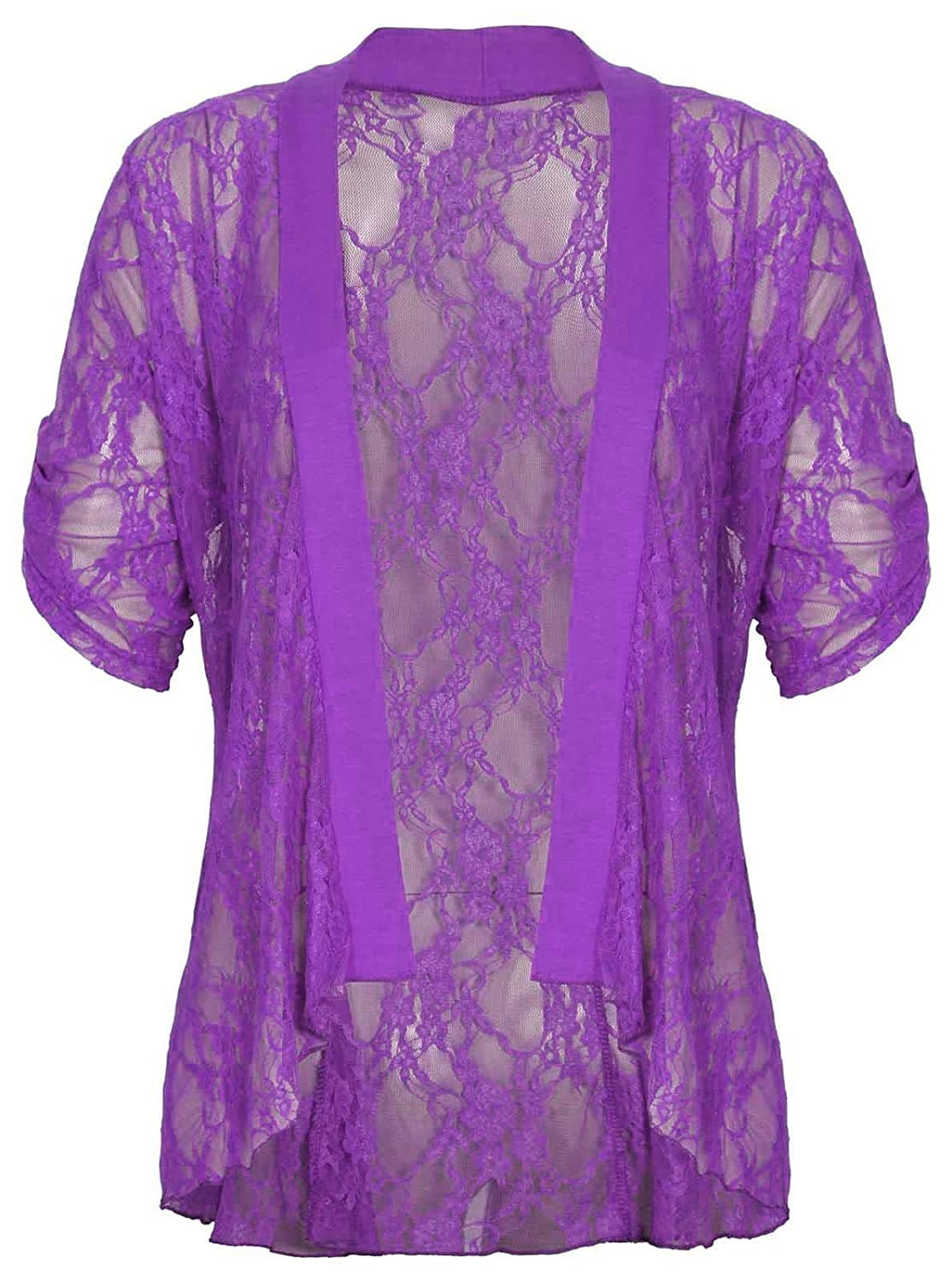 Top Fashion18 Ladies Plus Size Lace Boyfriend Open Cardigan Top, Size 14-28 Purple