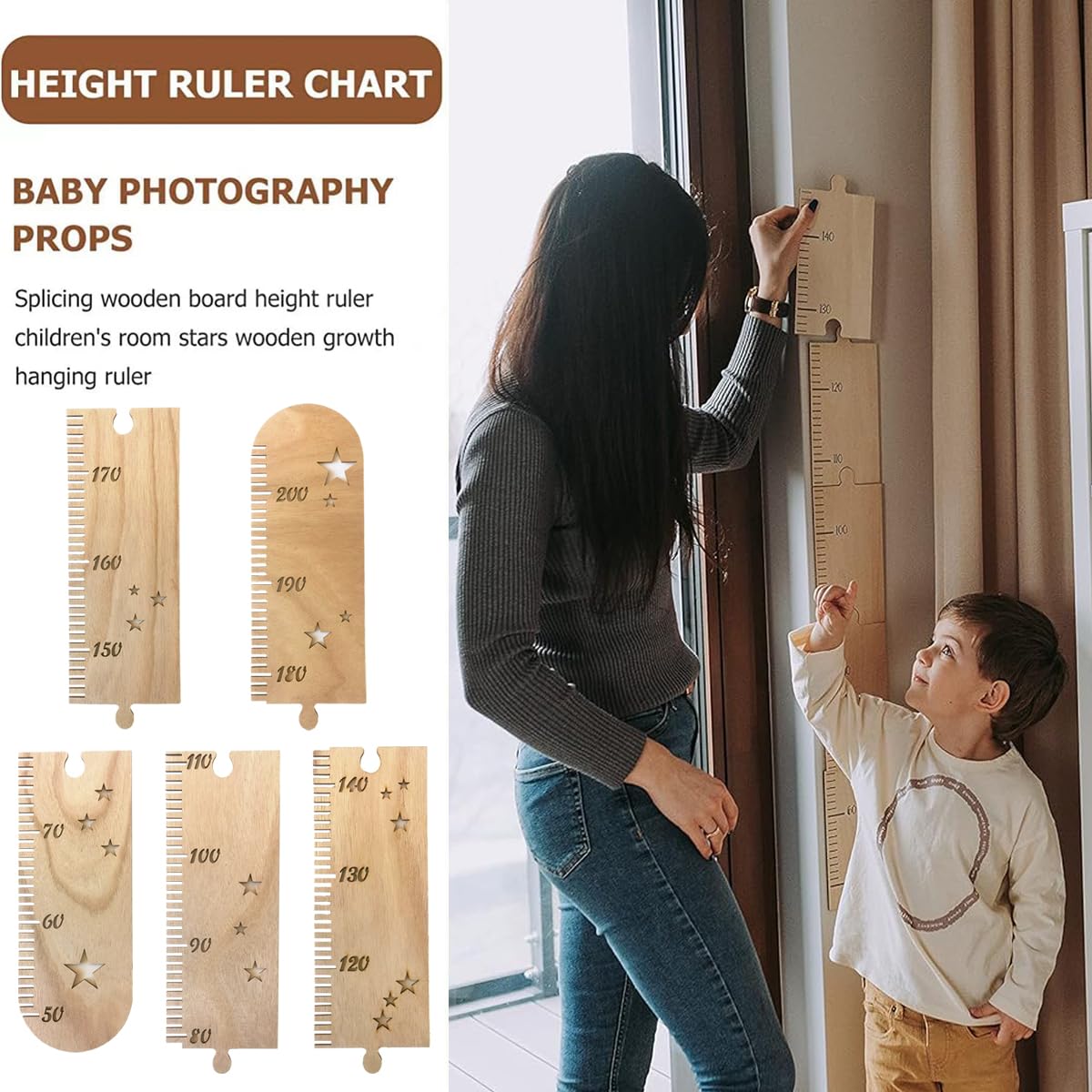 Medidor altura Gráficos de Crecimiento para Colgar en la Pared, Medidor de altura de niños,Medidor Altura NiñOs Pared,Regla de Altura de Madera, para Niños y Niñas,Decoración de la Habitación Infantil