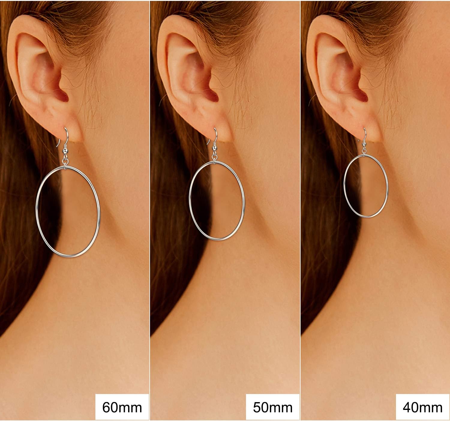 POPLYKE Sterling Silver/Rose Gold/Gold Plated Large Hoop Earrings Circle Dangle Drop Earrings for Women 40 50 60 70 80mm - Image 3