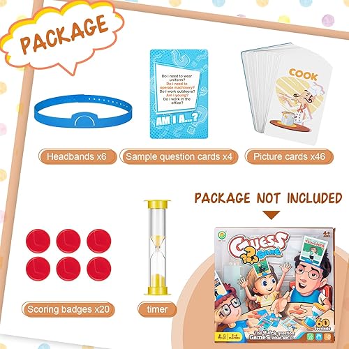 Miniatura 8 de Sumind Juego de diadema divertido juego de adivinanzas, juego de preguntas rápidas, incluye diademas, tarjetas de imagen, monedas de puntuación,