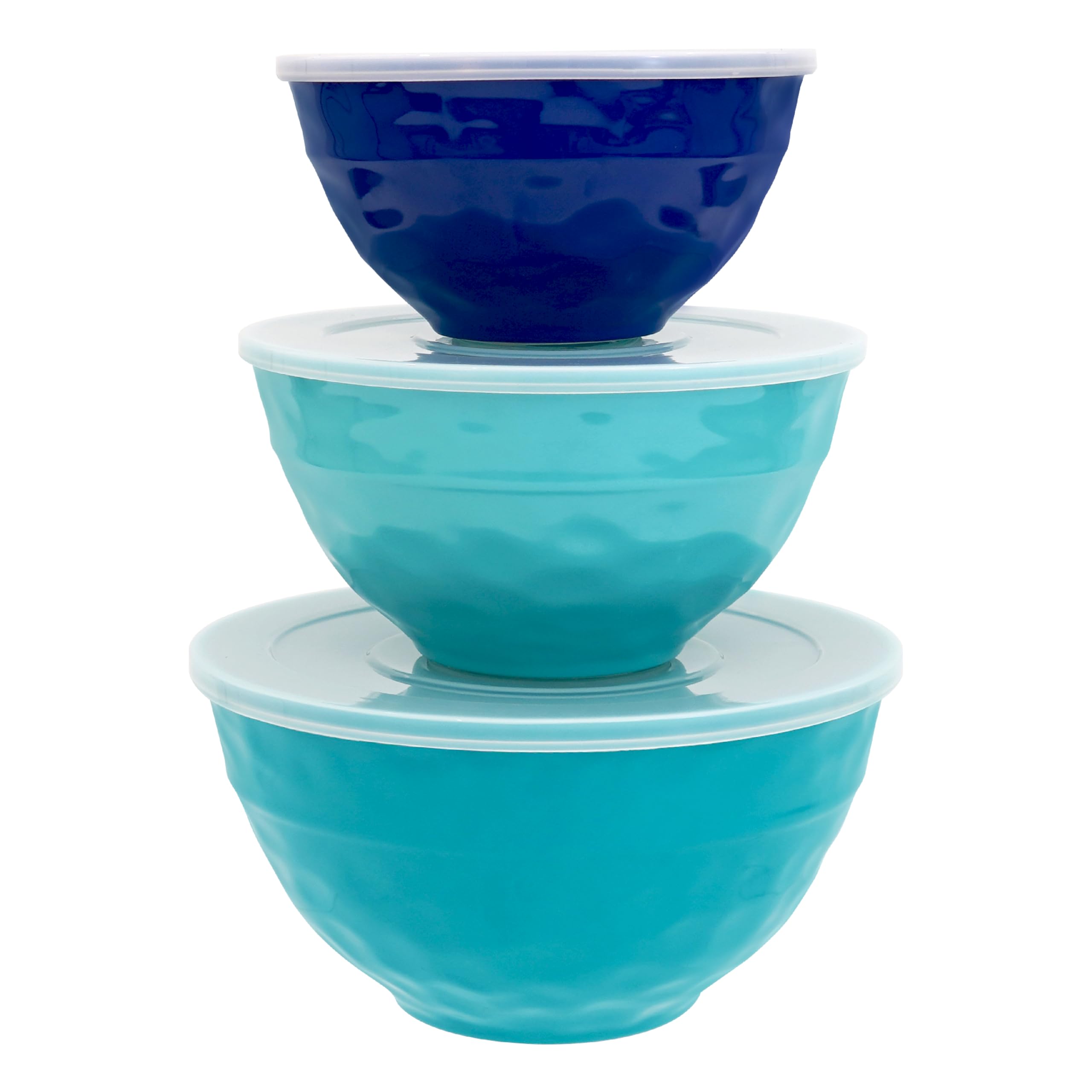 TP Mixing Bowl Set with Lids, Melamine Nesting Bowls Set for Pasta Baking Salad Mixing, Set of 3, Coastal Blue