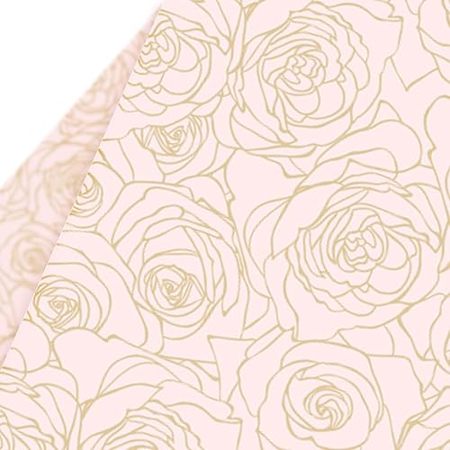 Whaline 100 hojas de papel de seda rosa rosa con estampado de flores doradas y rosas, papel de seda elegante para boda, cumpleaños, baby shower,