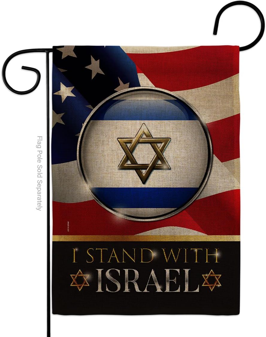 Israel Flag I Stand with Israel US Burlap Tapestry Wall