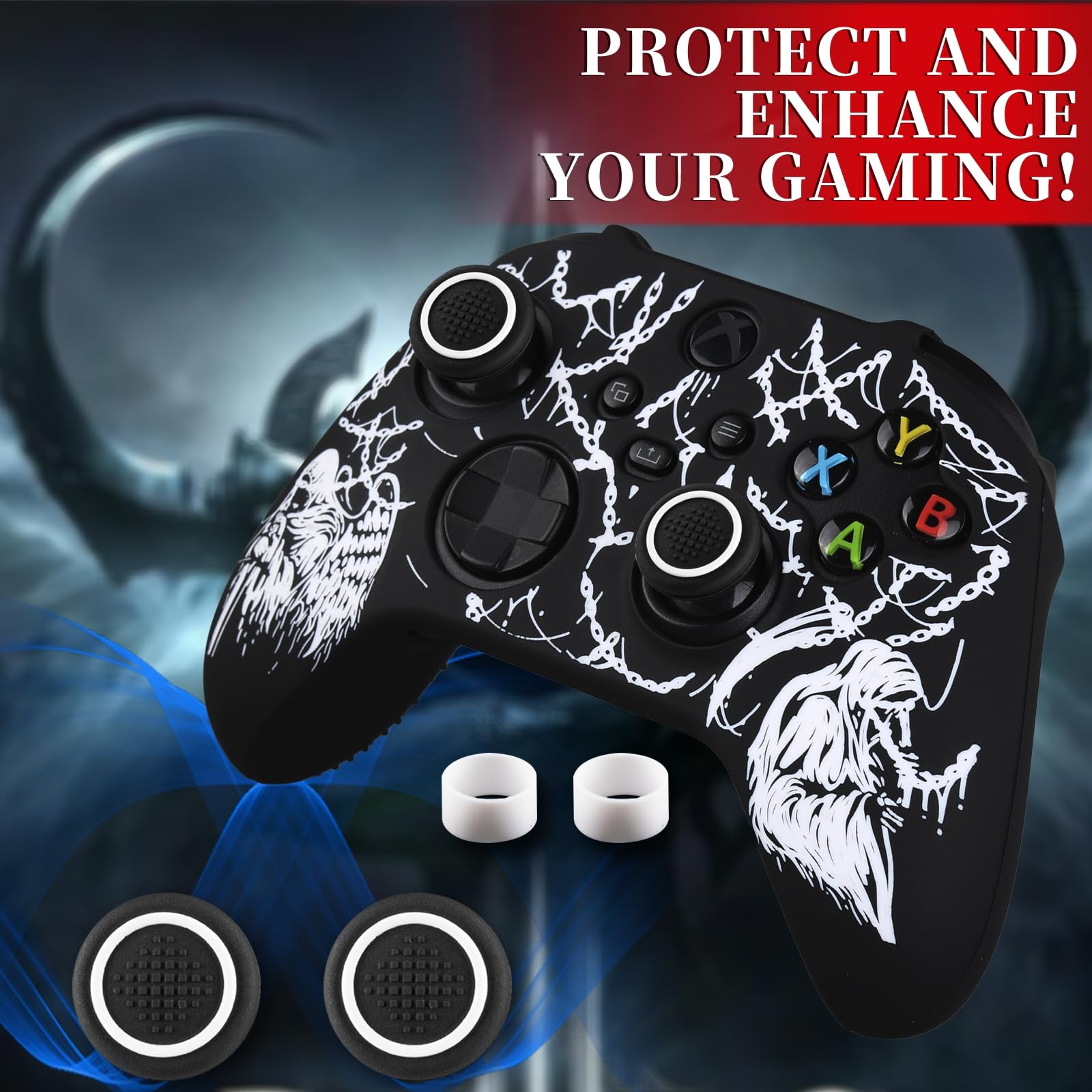Cover in silicone antiscivolo per controller Xbox Series X/S, con 2 tappi per levette e adesivo x 1 Michael & Reaper