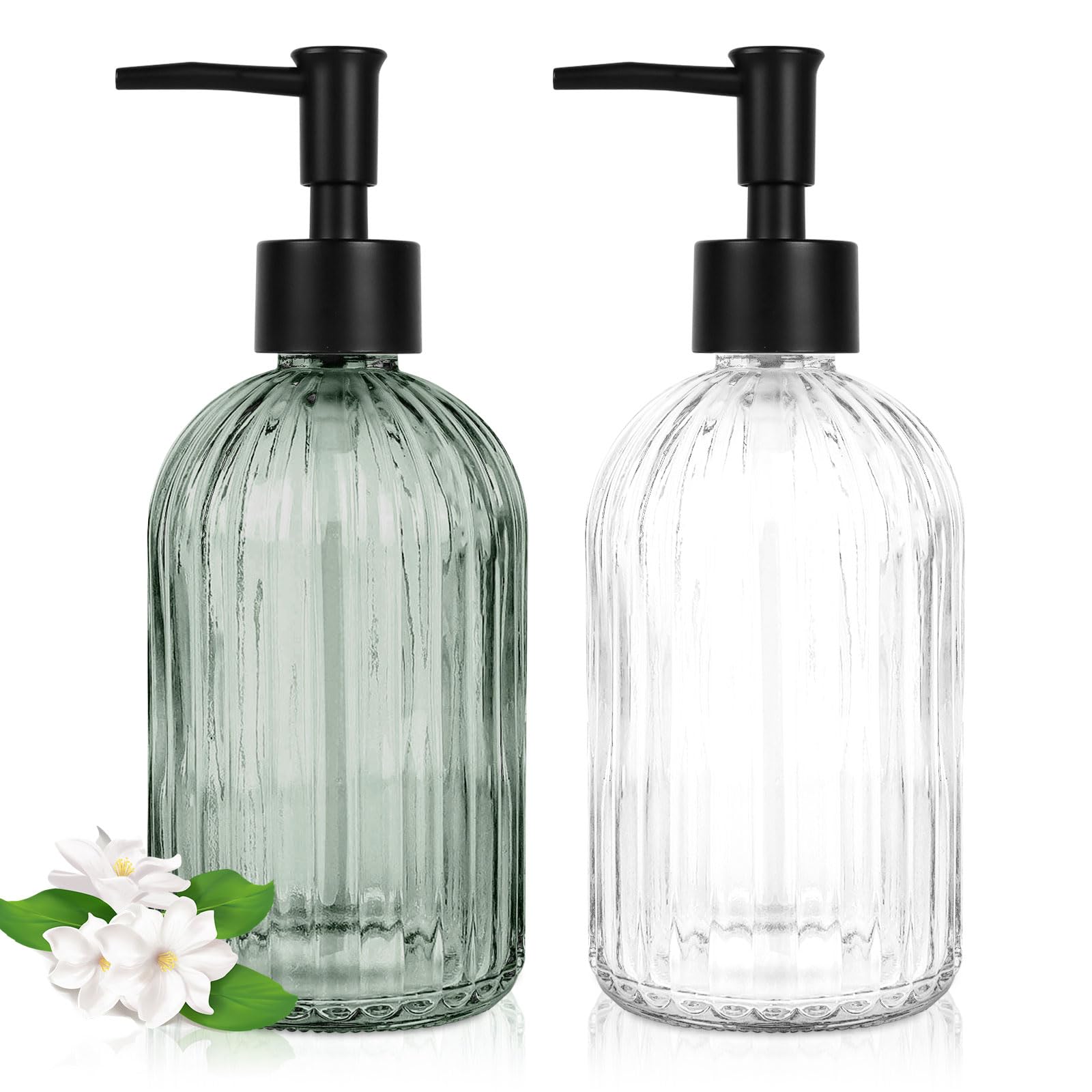 2 Pack Soap Dispenser with Pump, 13 Oz Clear Liquid Hand Soap Dispenser,Great for Lotions Essential Oil, Liquid Soaps