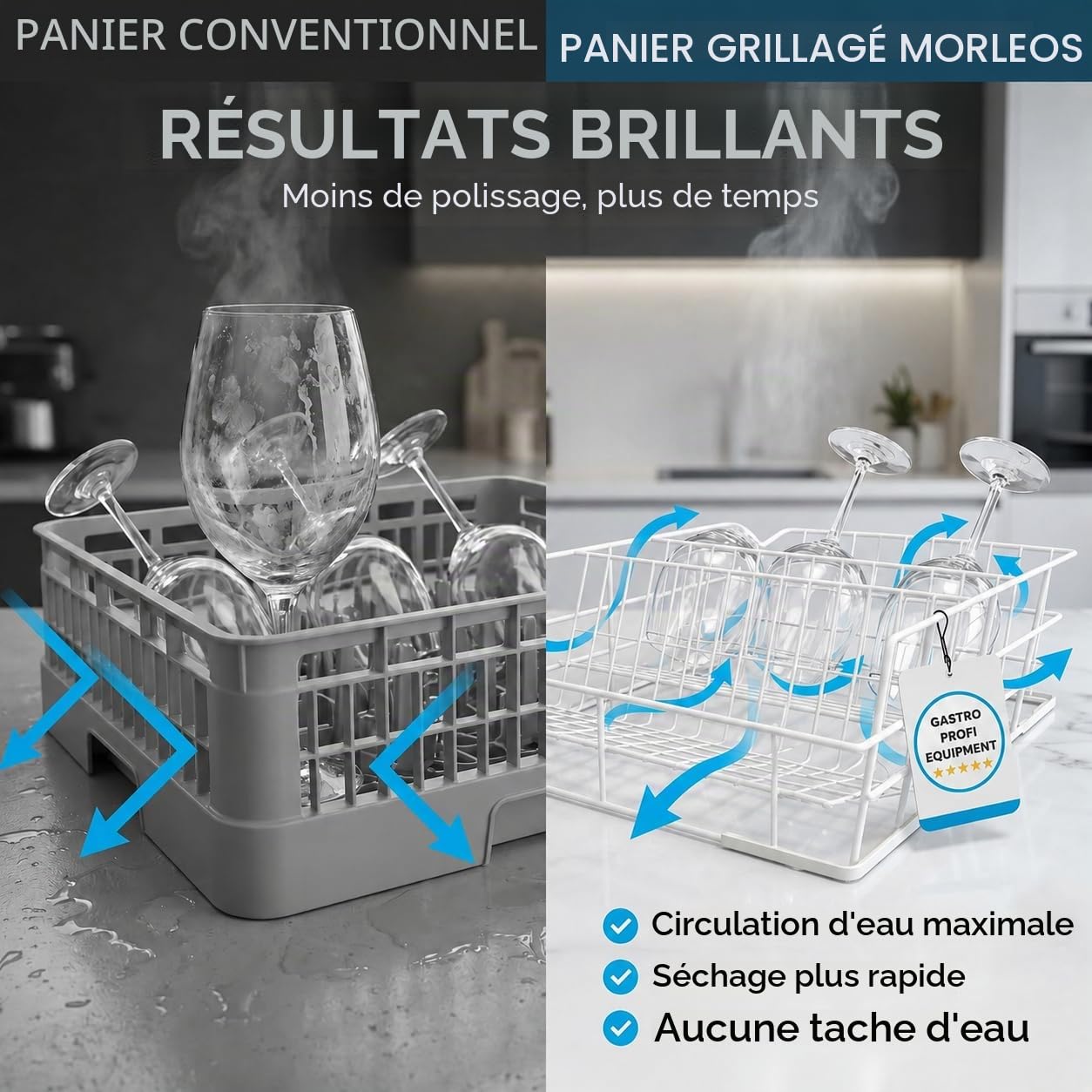 Panier de lavage pour verres, paniers en treillis métallique 400x400 mm – 4 rangées | Fabriqué en UE | restauration panier à verres | dimensions et nombre de rangées au choix