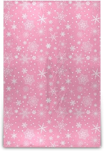 KLL Christmas Snowflakes on Pink Background Plush Blanket Flannel Comfy All Season Use Flannel Blanket 60x90 Inches for Picnic Home Decor