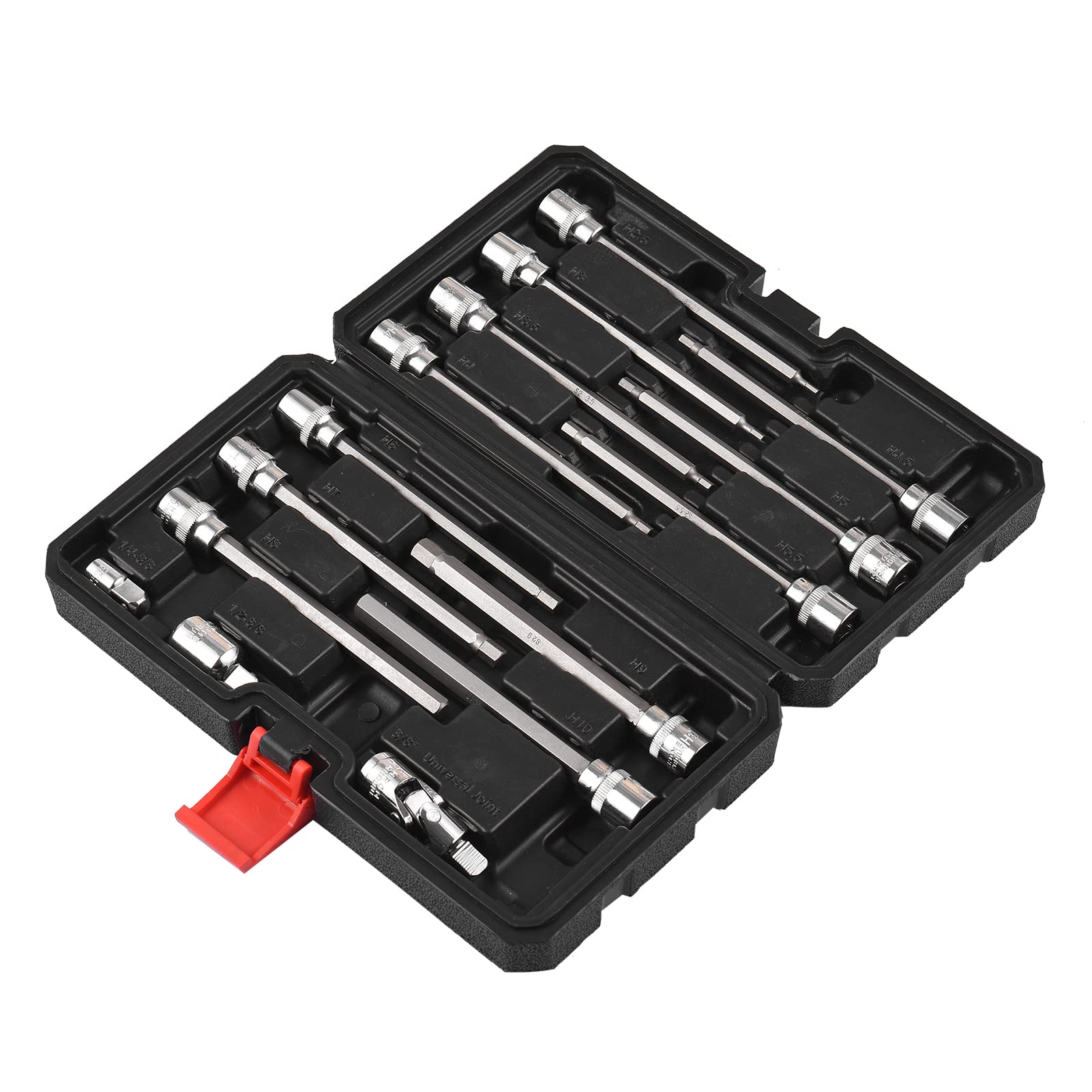 13PCS 3/8” Drive Metric Extra Long Allen Hex Bit Socket Set | 10 Pieces | Sizes 3mm – 10mm | Shaft Length 6” | Premium S2 Steel Bits | Heavy Duty Cr-V Sockets | Exceeds ANSI Standards Universal Joint