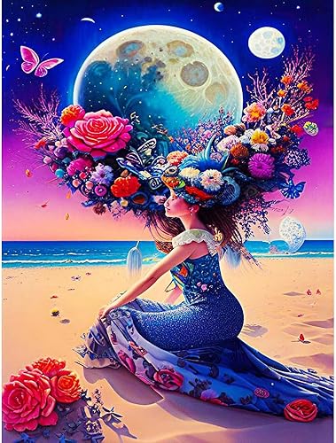 TIDYTIDE Kits de arte de diamantes de flores para adultos, kits de pintura de diamantes marinos, kit de arte de diamantes 5D para adultos,