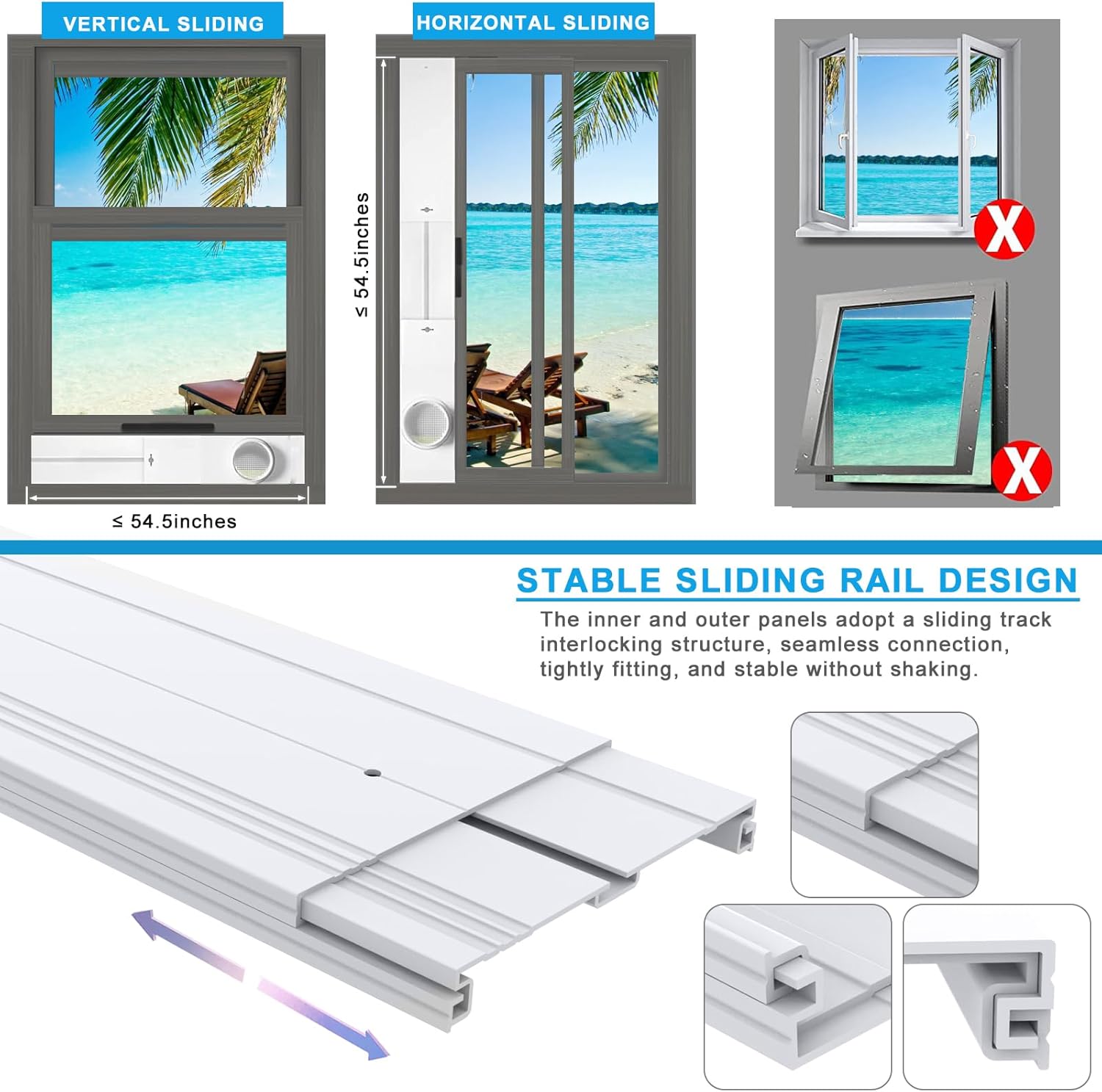 Portable Air conditioner Window Vent Seal Kit with Universal Coupler Fit for 5.1"/5.9" Exhaust Hose, Mobile A/C Unit Window Vent Kit with 4 Vent Seal Plates for Vertical/Horizontal Sliding Window