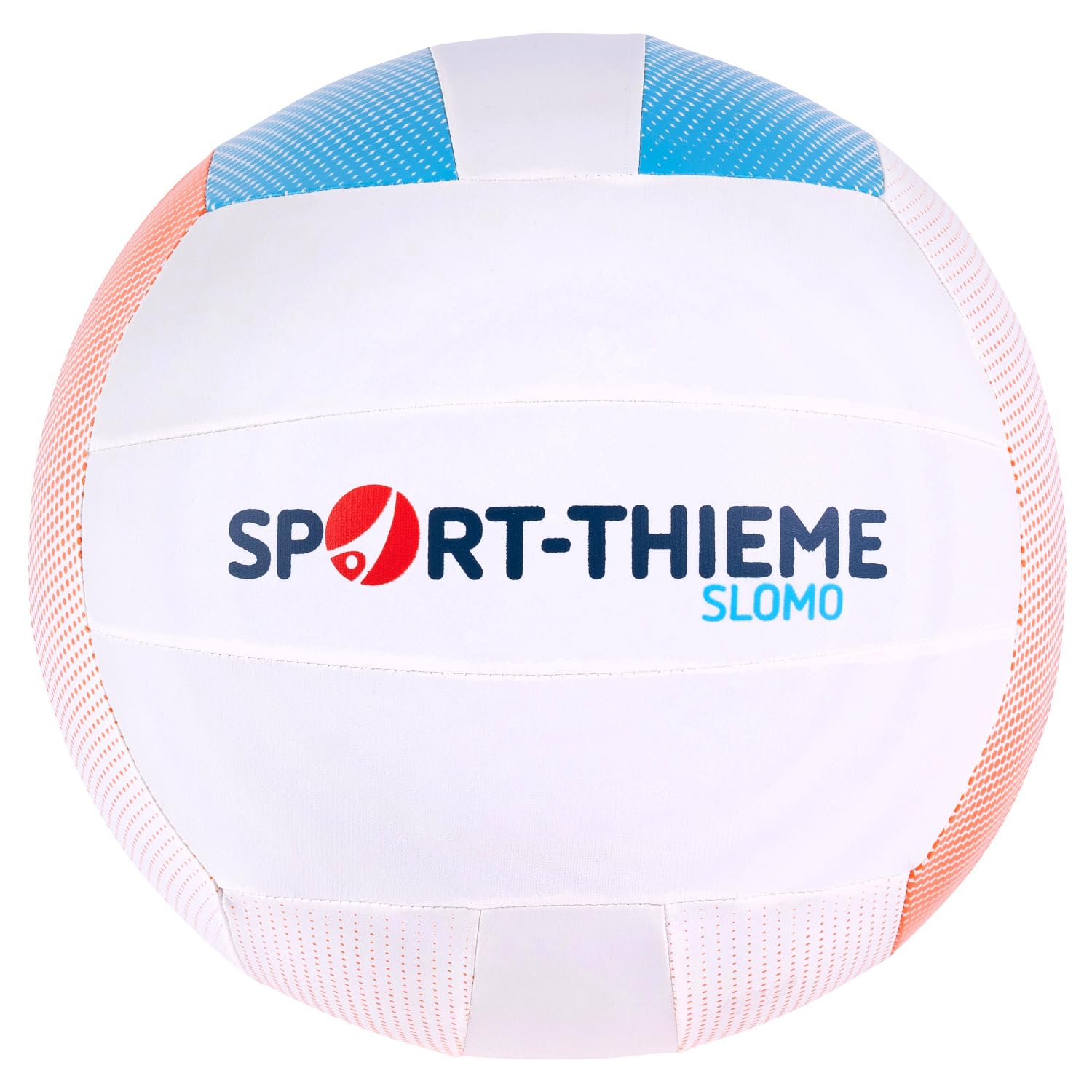 Sport-Thieme Volleyball Slomo | 40% Leichter & größer | Leichtball, Trainingsball, Anfängerball | 93cm Umfang | 130g | Orange-Weiß-Blau | PU-Oberfläche | Indoor | Genäht