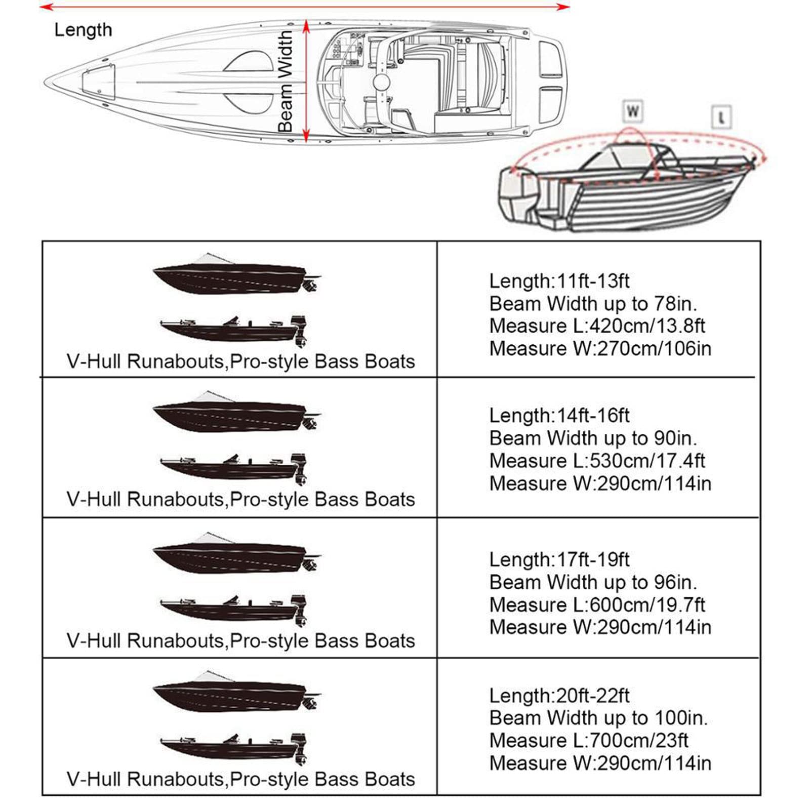 Copertura della Barca，Coperture Barche，Telo Copribarca - Copertura per yacht，Copertura Protettiva per Barche in Tessuto Oxford 210D Impermeabile Resistente ai Raggi UV,Multicolore e varie dimensioni