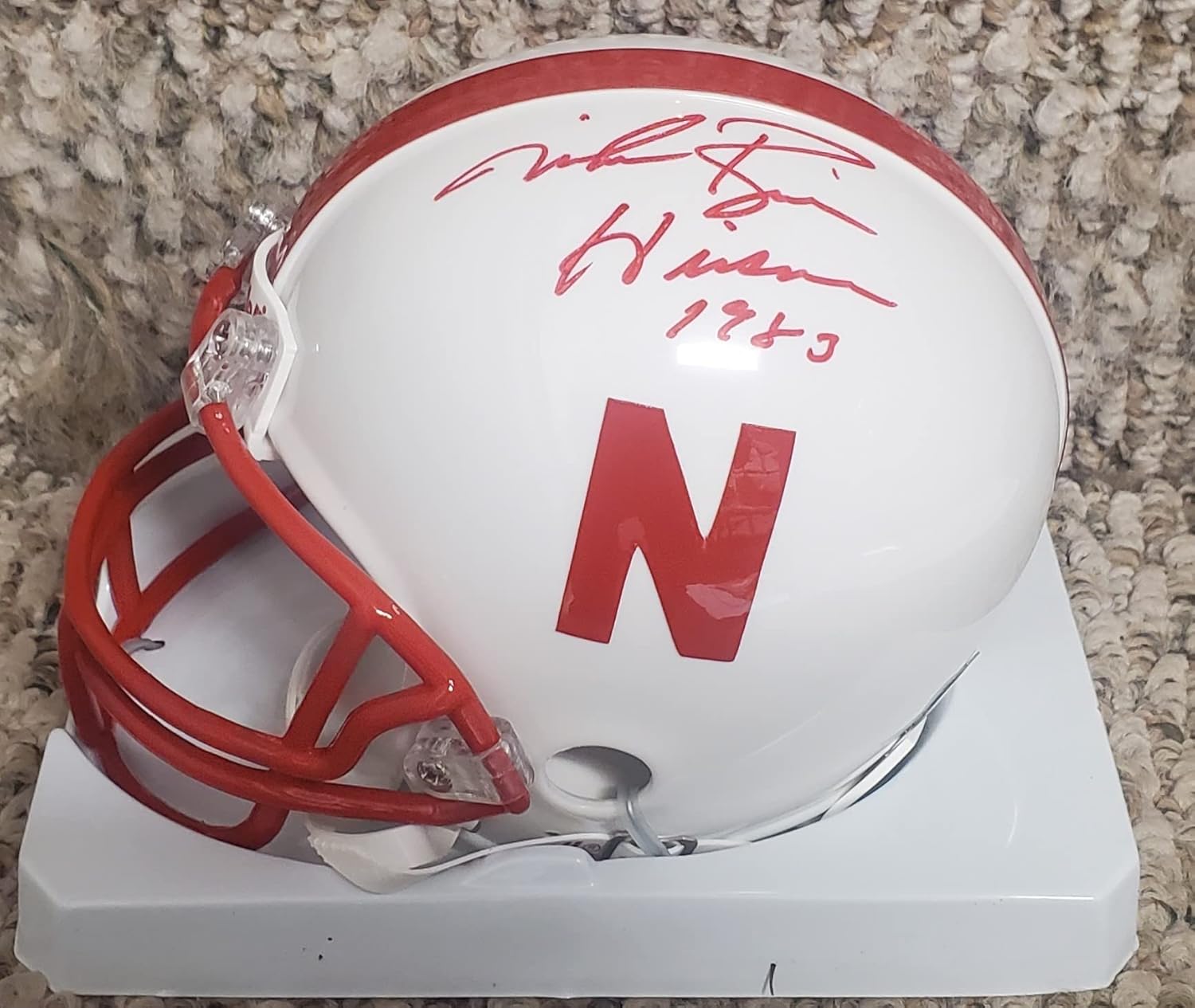 Autographed Mike Rozier Nebraska Corn Huskers Mini Helmet with COA