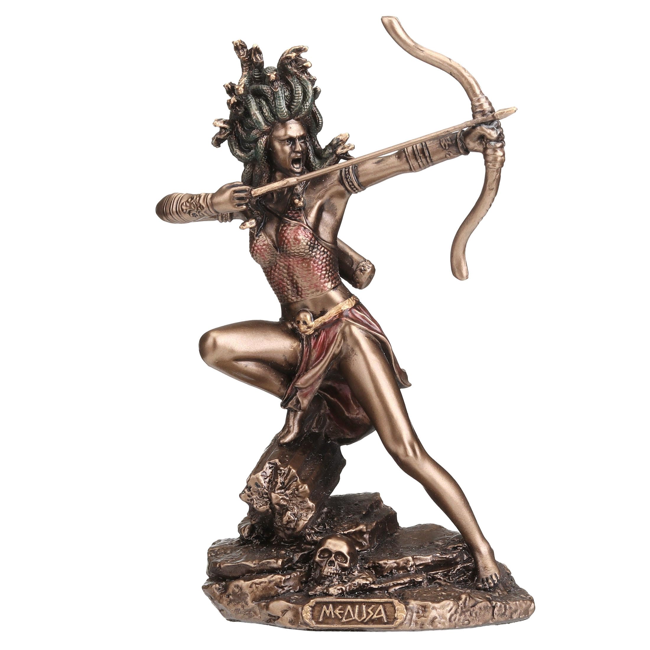 Veronese Design Bronze 4 1/2 Inch Medusa The Gorgon Drawing Bow And Arrow Hand Painted Resin Sculpture