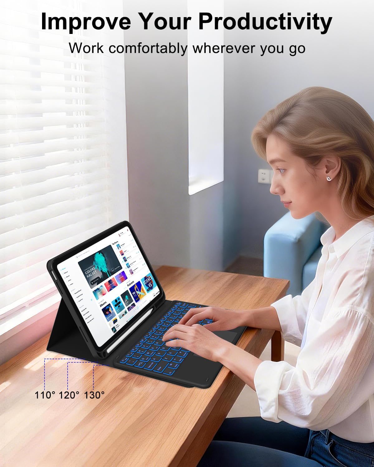 for iPad 11th 10th Generation Case with Keyboard, Folio Cover with Pencil Holder, Multi-Touch Trackpad, 7 Color Backlit, Detachable Keyboard for iPad (A16) 11th/10th Gen, Black