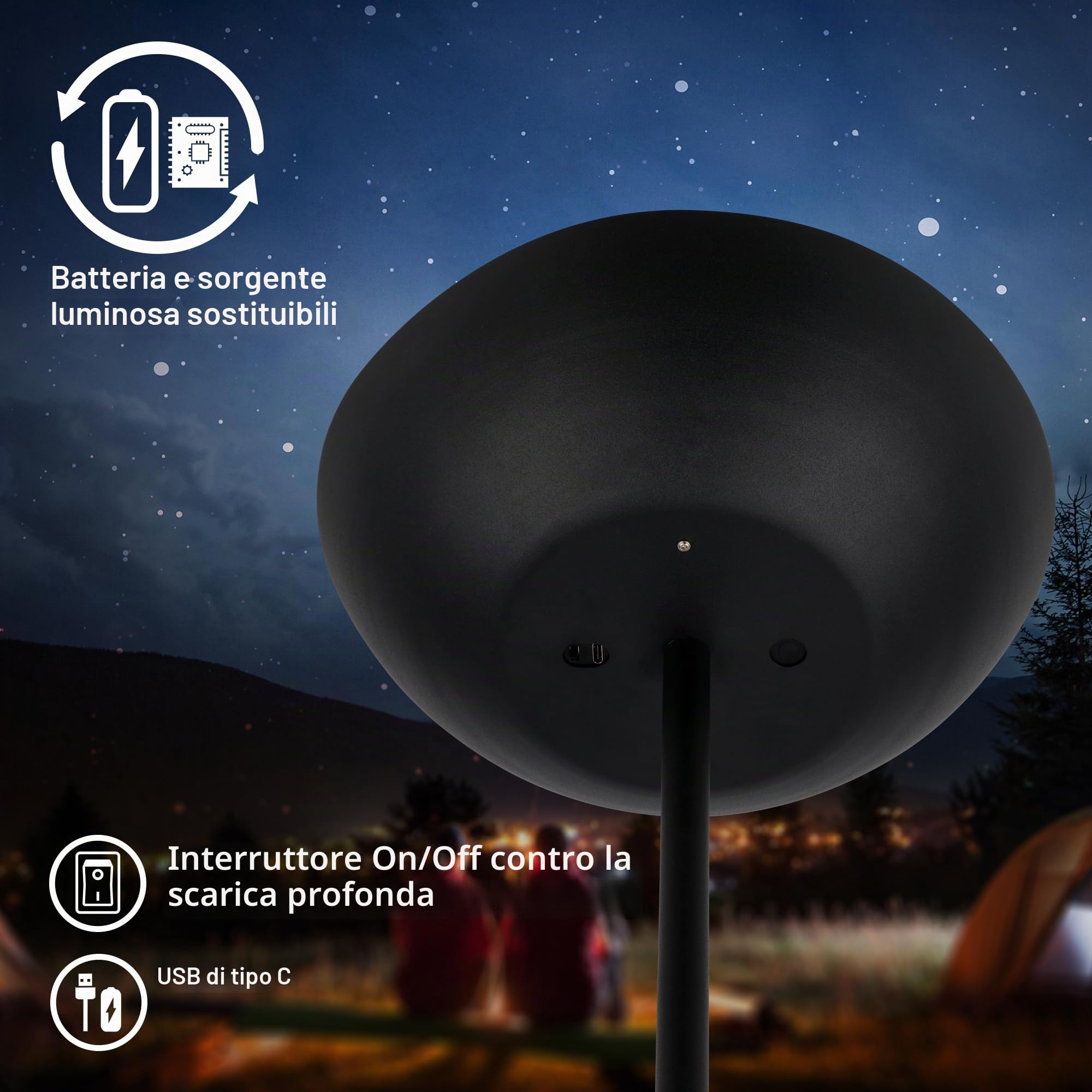 BRILONER - Lampada da terra LED cordless con touch, dimmerabile, piantana, lampada da pavimento, batteria ricaricabile e sorgente luminosa intercambiabile, altezza 170 cm, nero