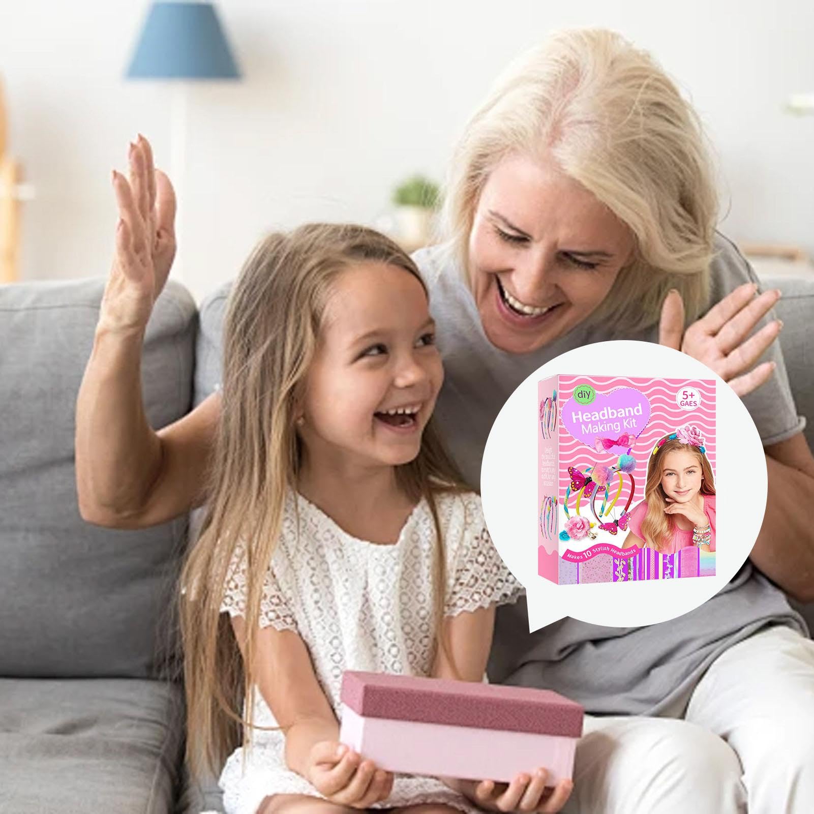Kit Bricolage Bandeaux Pour Filles – 55 Accessoires – 6 Serre-têtes – Autocollants Nano – Cadeau Créatif 5-12 Ans