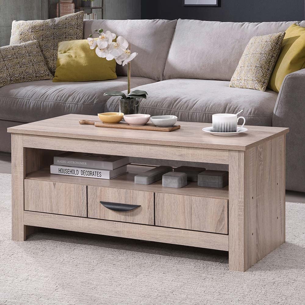Danube Home Anton 1 Drawer Coffee Table | Multifunctional Living Room Desk | Space Saving Center Table | Modern Design Furniture For Home, Living Room L 90 x W 45.2 x H 41.5 cm - Sonoma Oak